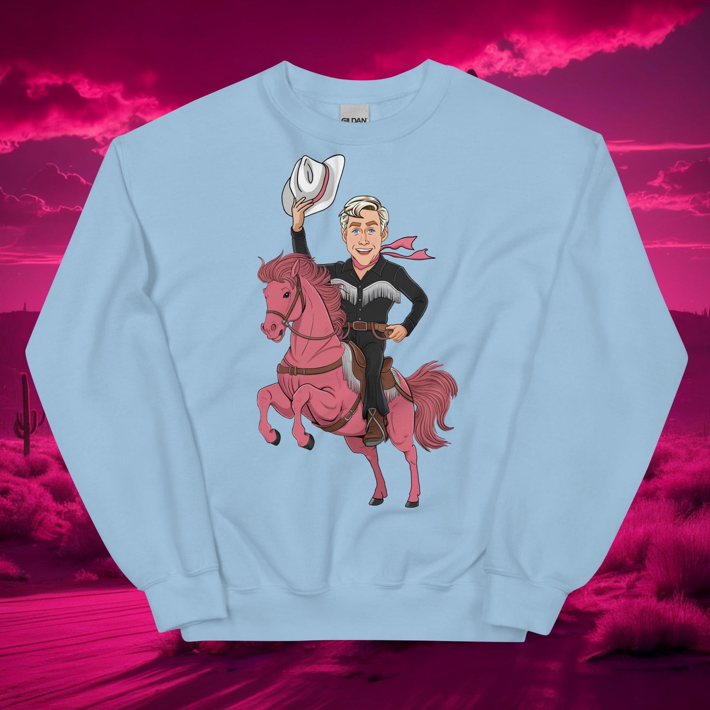 Ryan Gosling Ken Cowboy Horse Barbie Movie Patriarchy Unisex Sweatshirt Light Blue Hoodies Barbie Celebrities Ken Movies Ryan Gosling Next Cult Brand