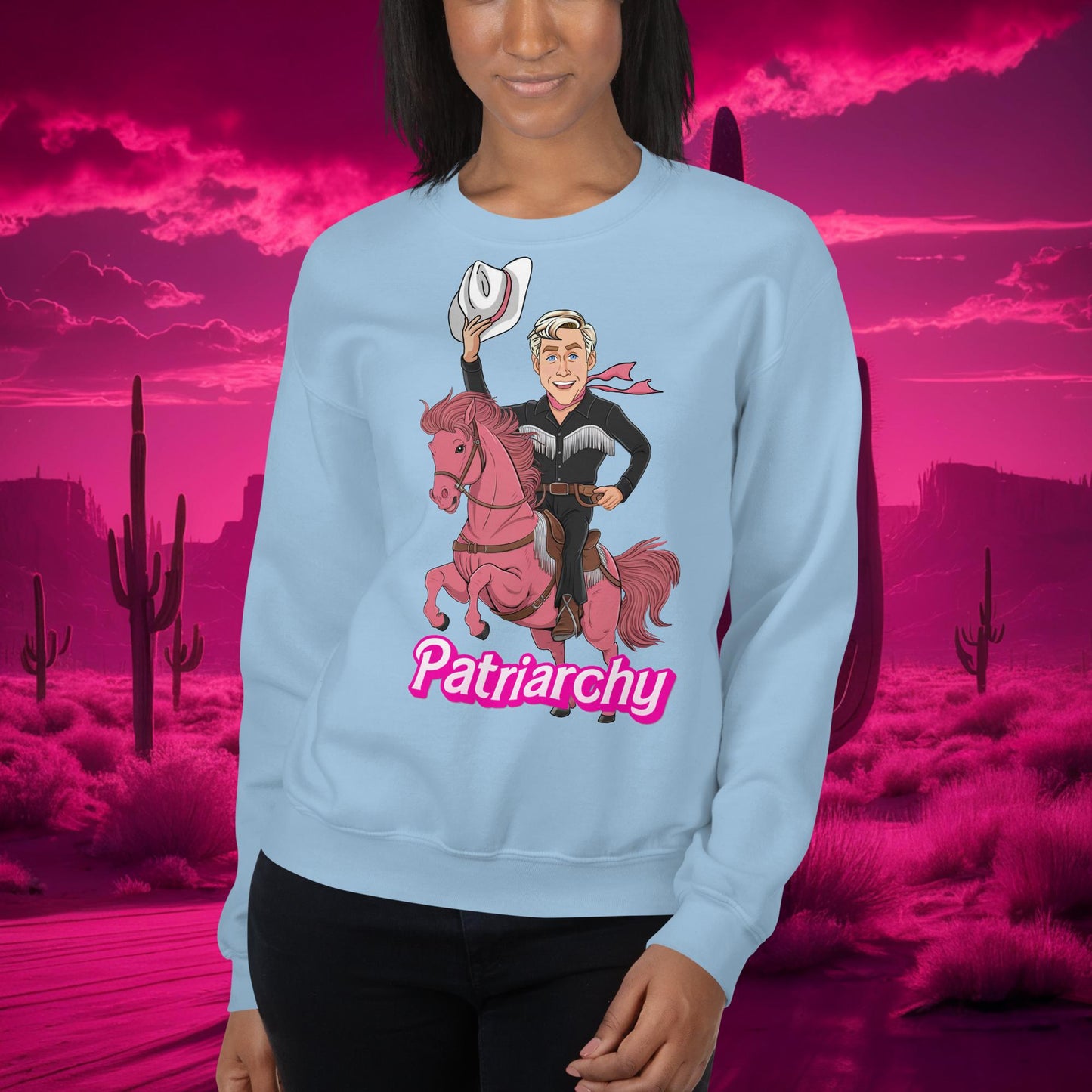 Ken Barbie Movie When I found out the patriarchy wasn't just about horses, I lost interest Unisex Sweatshirt Light Blue Sweatshirts Barbie Celebrities Ken Movies Ryan Gosling Next Cult Brand