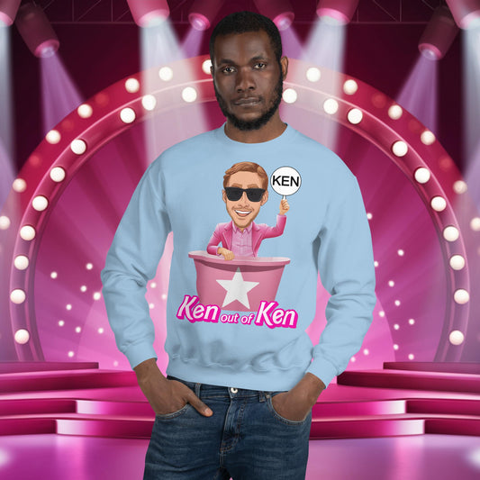 Ken out of Ken Ryan Gosling Barbie Movie Unisex Sweatshirt Light Blue Sweatshirts Barbie Celebrities Ken Movies Ryan Gosling Next Cult Brand