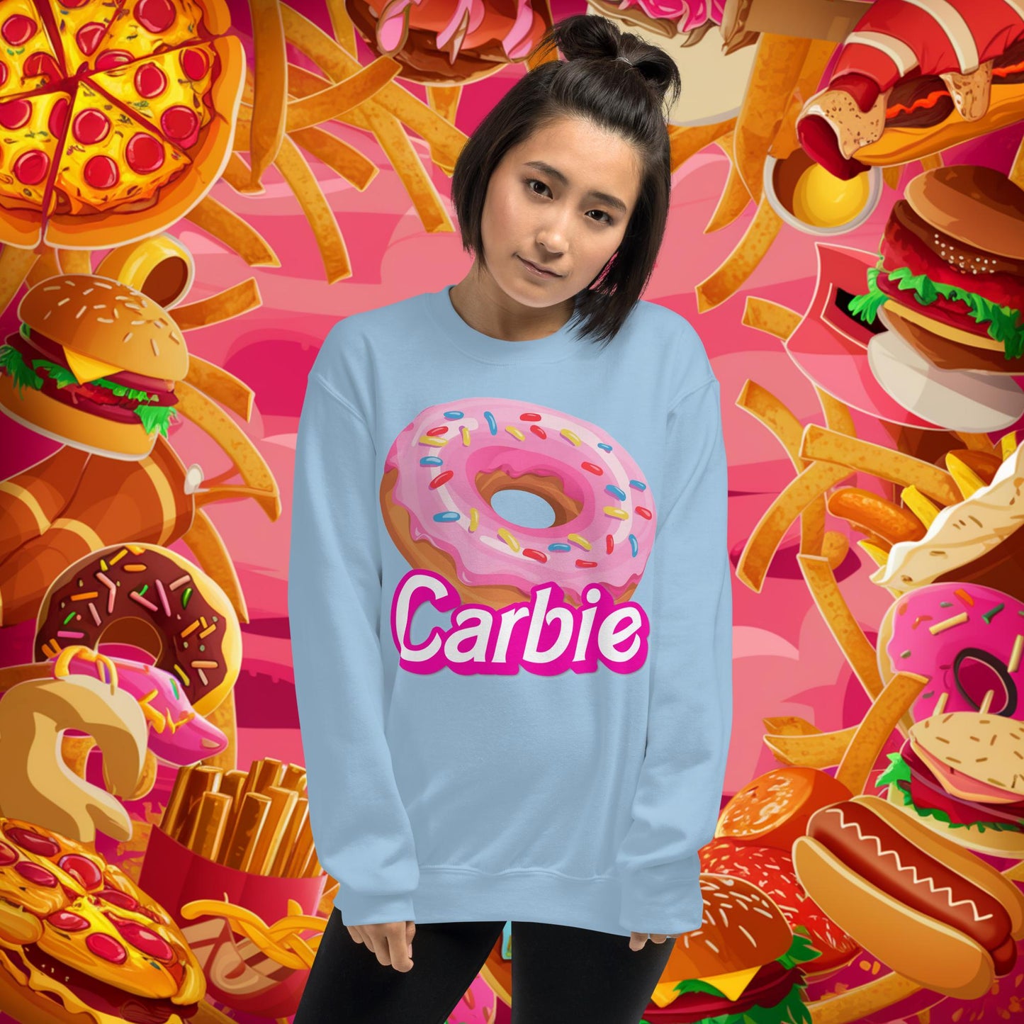 Carbie Barbie I Love Carbs I Love Donuts Unisex Sweatshirt Light Blue Sweatshirts Barbie Carbie Donuts Fast Food Ken Movies Next Cult Brand