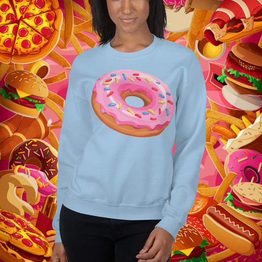 Pink Donut with sprinkles Unisex Sweatshirt Light Blue Sweatshirts Donuts Fast Food Next Cult Brand