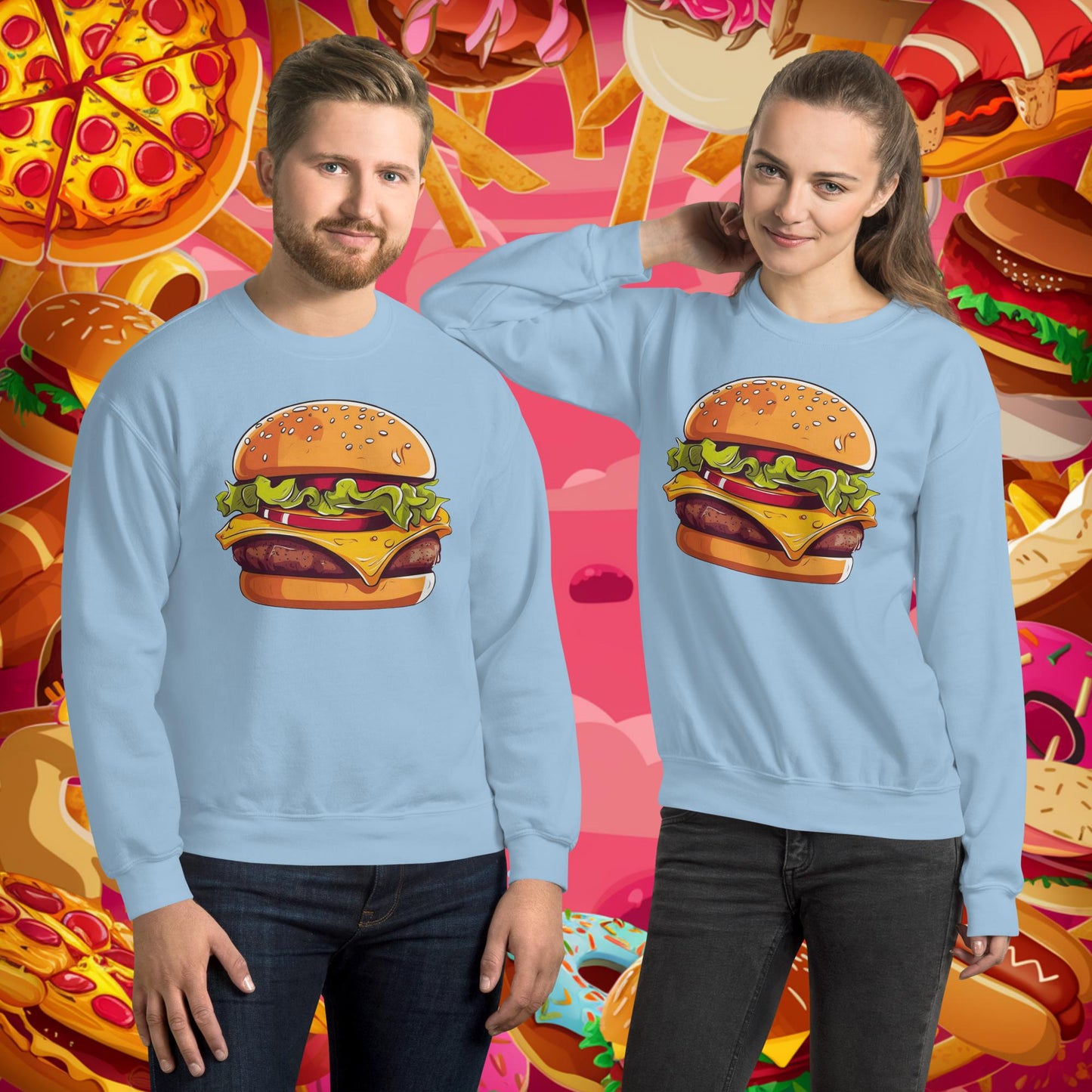 Cheeseburger I Love Burgers Unisex Sweatshirt Light Blue Sweatshirts Burgers Fast Food Next Cult Brand