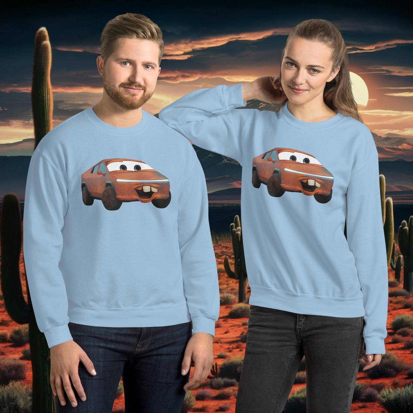 Rusty Tesla Cybertruck Elon Musk Cars Movie Tow Mater Unisex Sweatshirt Light Blue Sweatshirts Cars Movie Celebrities Cybertruck Elon Musk Movies Tesla Next Cult Brand