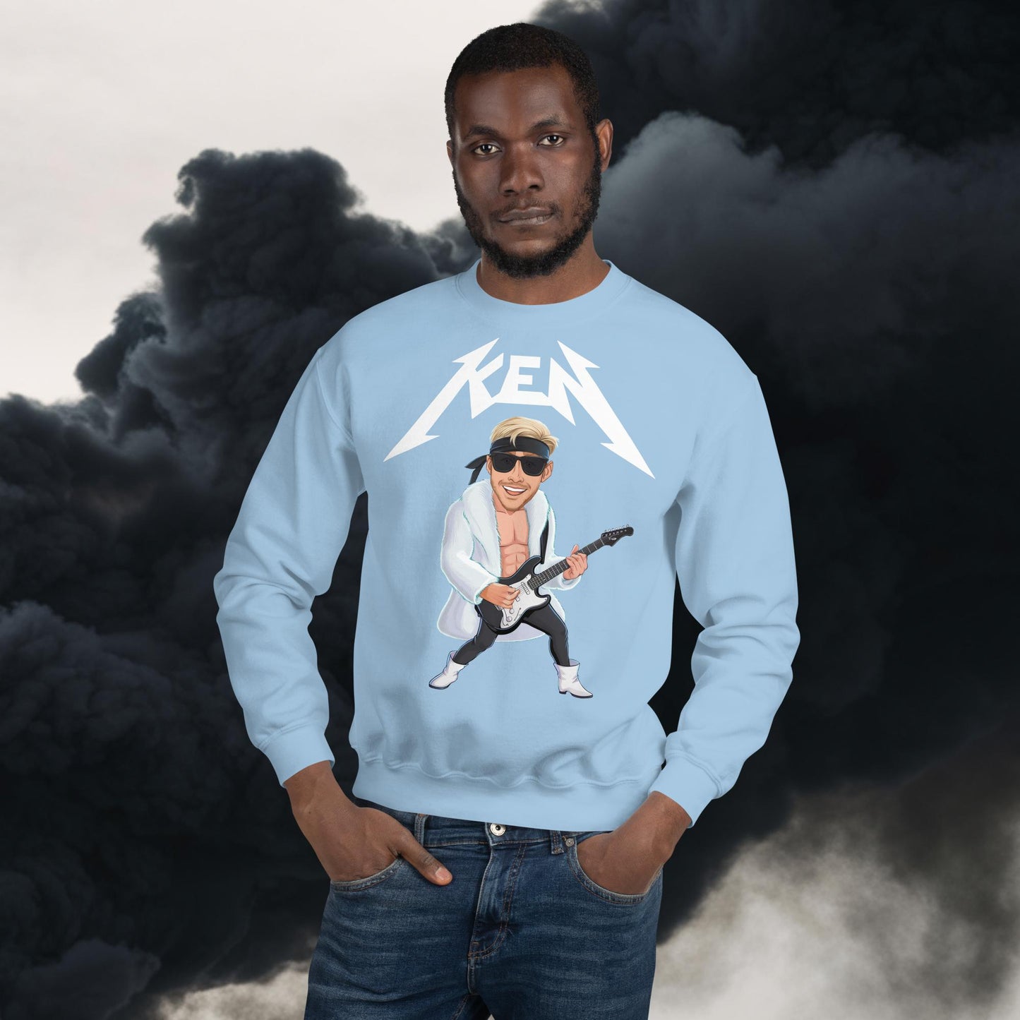 Rockstar Ken Barbie Movie Ryan Gosling Unisex Sweatshirt Light Blue Sweatshirts Barbie Celebrities Ken Movies Ryan Gosling Next Cult Brand