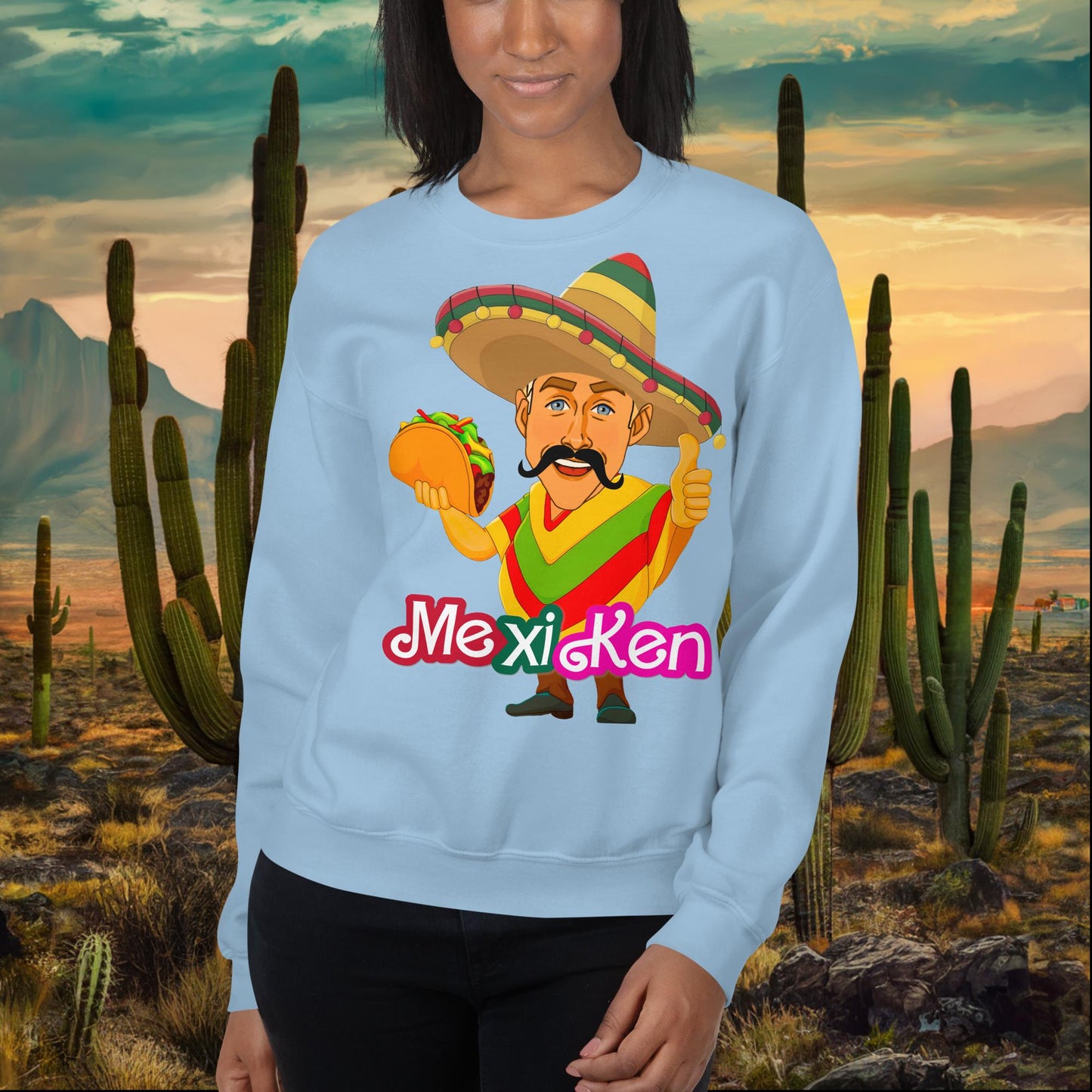 MexiKen Ken Barbie Movie Ryan Gosling Mexican Unisex Sweatshirt Light Blue Sweatshirts Barbie Celebrities Ken Mexico Movies Ryan Gosling Next Cult Brand