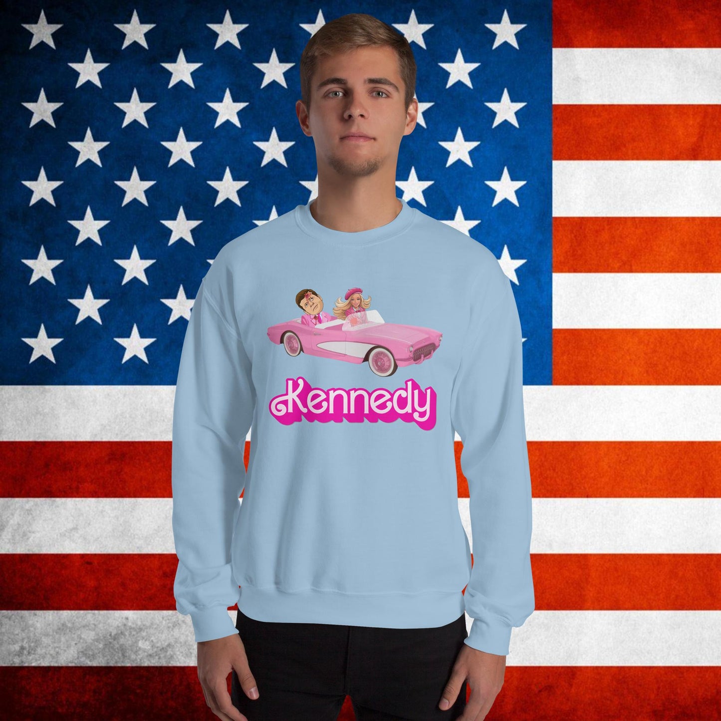 Kennedy JFK Conspiracy Ken Barbie Movie Unisex Sweatshirt Light Blue Sweatshirts Barbie Conspiracy Theories Democrats JFK Ken Politics Next Cult Brand