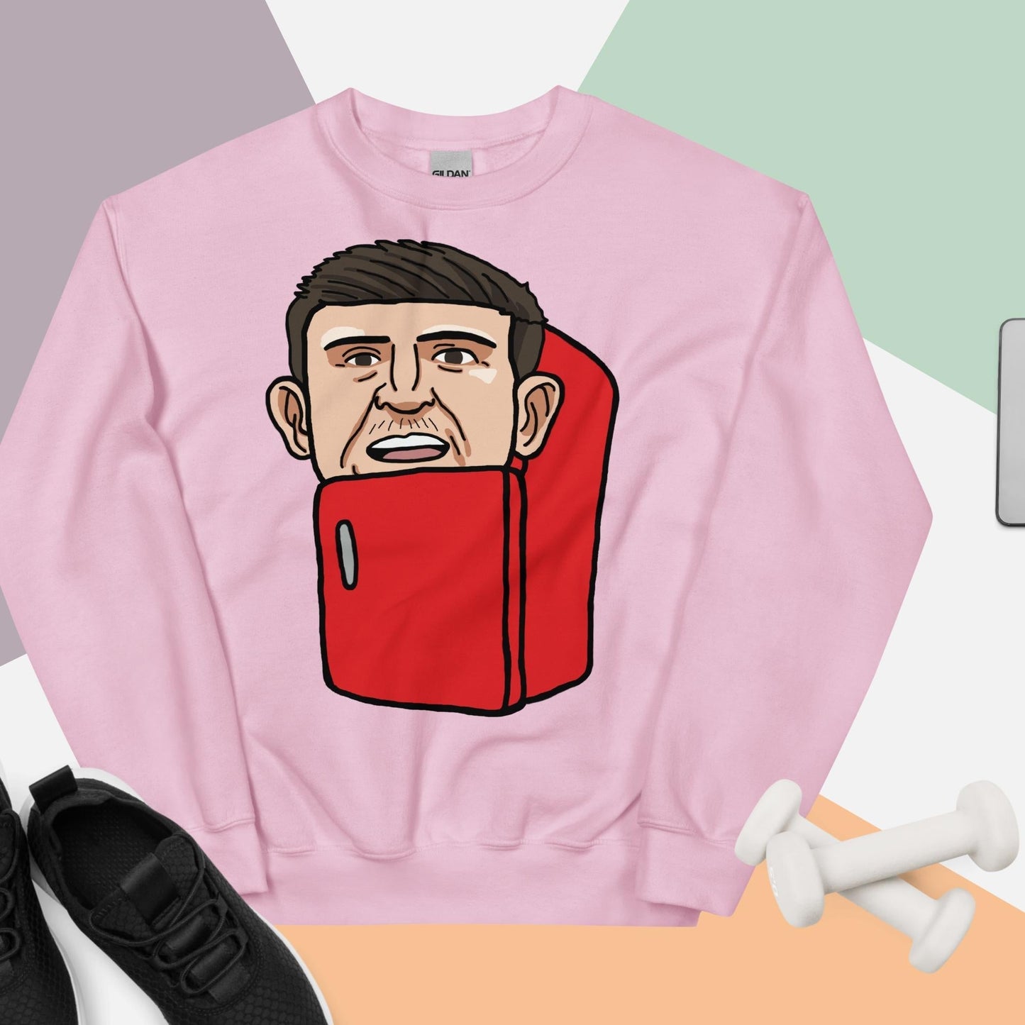 Harry ''The Fridge'' Maguire Unisex Sweatshirt, With Name & Number Light Pink Sweatshirts Football Harry Maguire Manchester United The Fridge Next Cult Brand