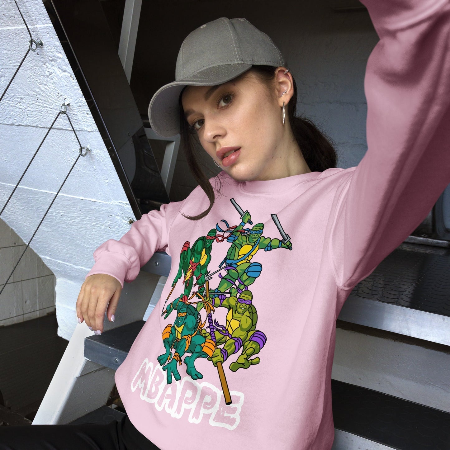 Kylian Mbappe Ninja Turtles funny football/ soccer meme Unisex Sweatshirt Light Pink Sweatshirts Football Kylian Mbappe Ninja Turtles PSG Real Madrid Next Cult Brand