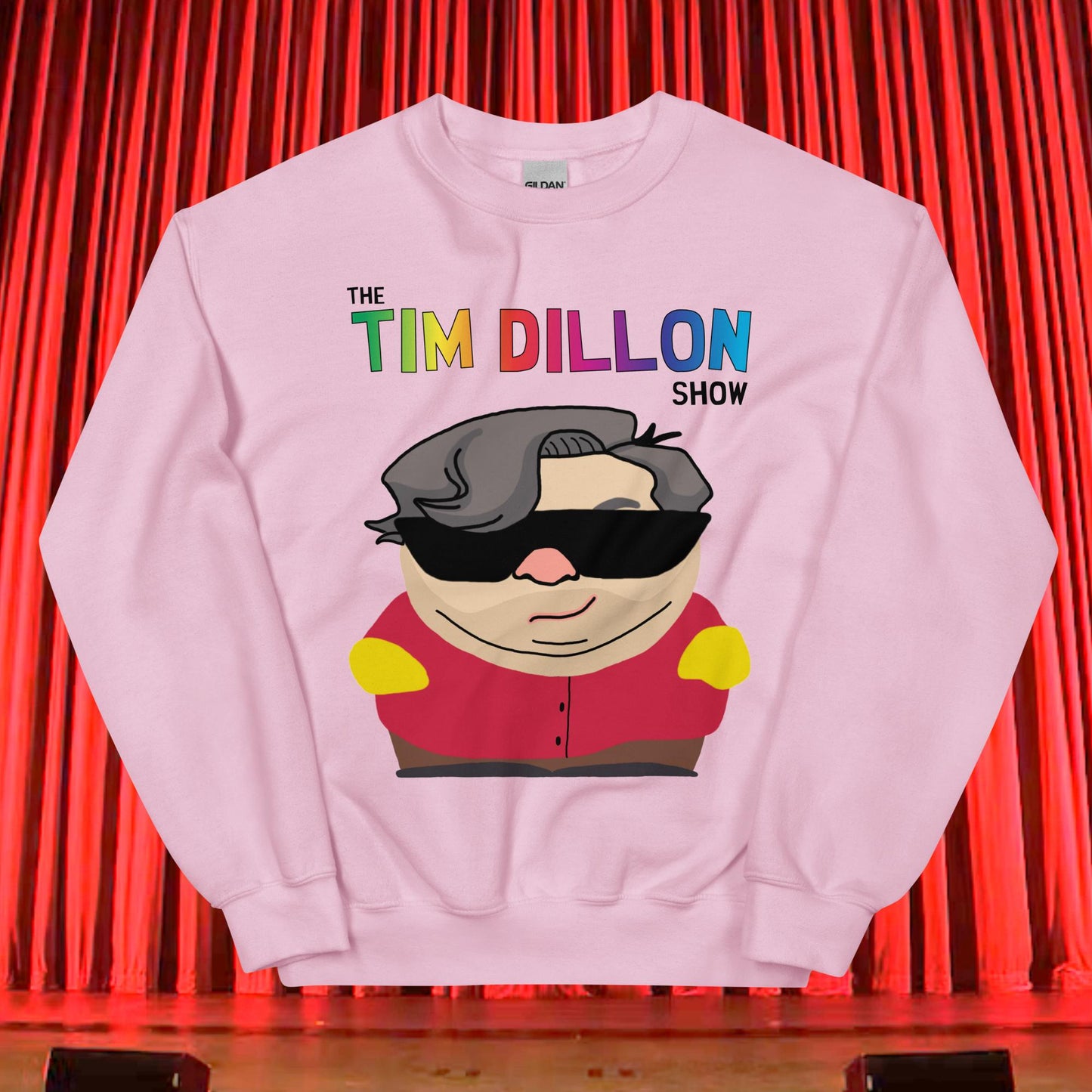 Tim Dillon Cartman, Southpark, The Tim Dillon Show, Tim Dillon Podcast, Tim Dillon Merch, Tim Dillon Unisex Sweatshirt Light Pink Sweatshirts Podcasts Stand-up Comedy Tim Dillon Next Cult Brand