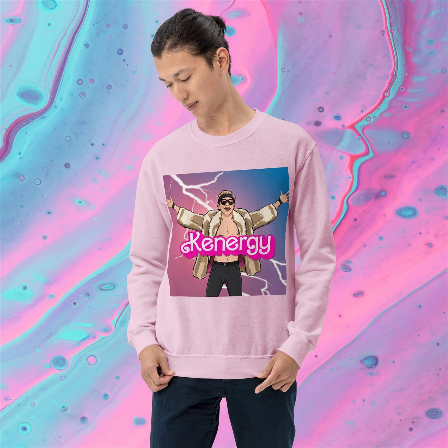 Kenergy Barbie Ryan Gosling Ken Unisex Sweatshirt Light Pink Sweatshirts Barbie Celebrities Ken Kenergy Movies Ryan Gosling Next Cult Brand
