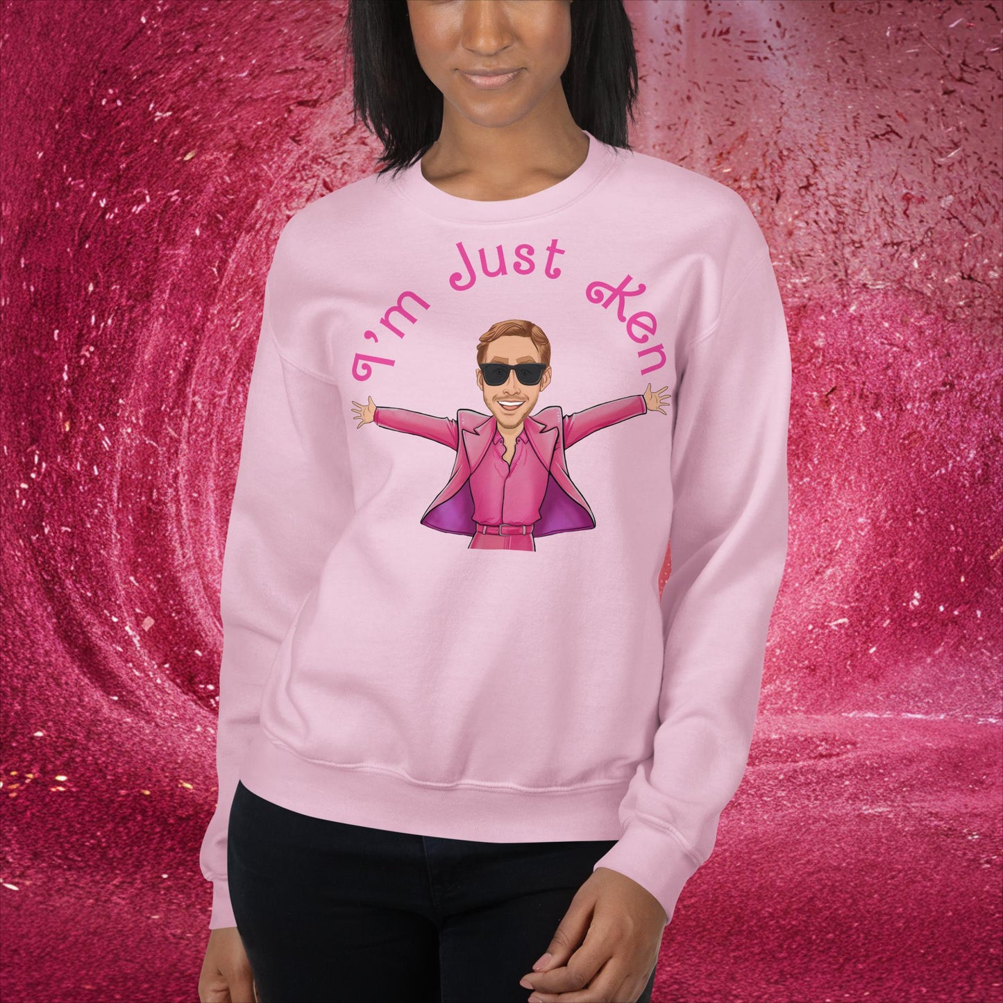 Ken Barbie Ryan Gosling I'm Just Ken Unisex Sweatshirt Light Pink Sweatshirts Barbie Celebrities Ken Movies Ryan Gosling Next Cult Brand