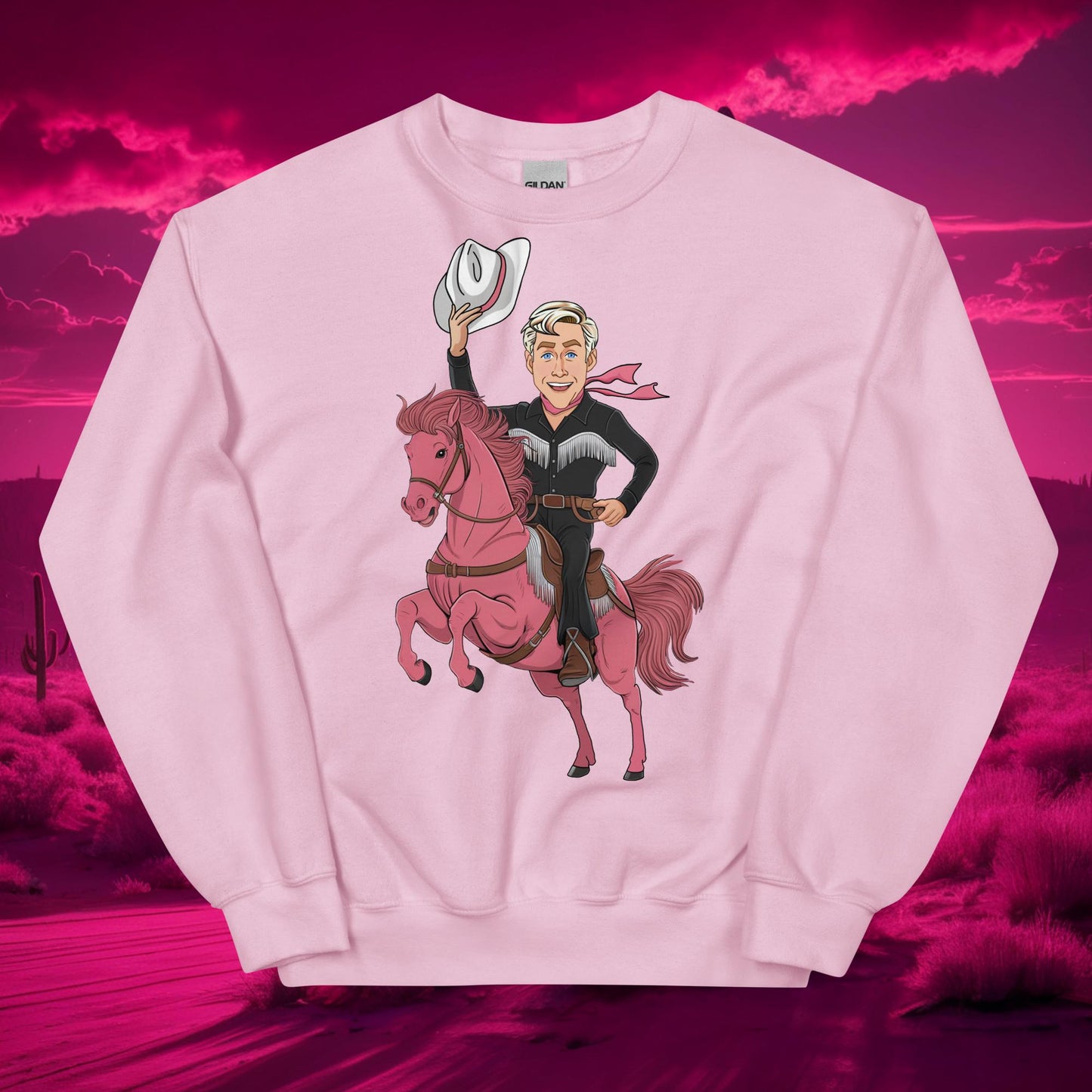 Ryan Gosling Ken Cowboy Horse Barbie Movie Patriarchy Unisex Sweatshirt Light Pink Hoodies Barbie Celebrities Ken Movies Ryan Gosling Next Cult Brand
