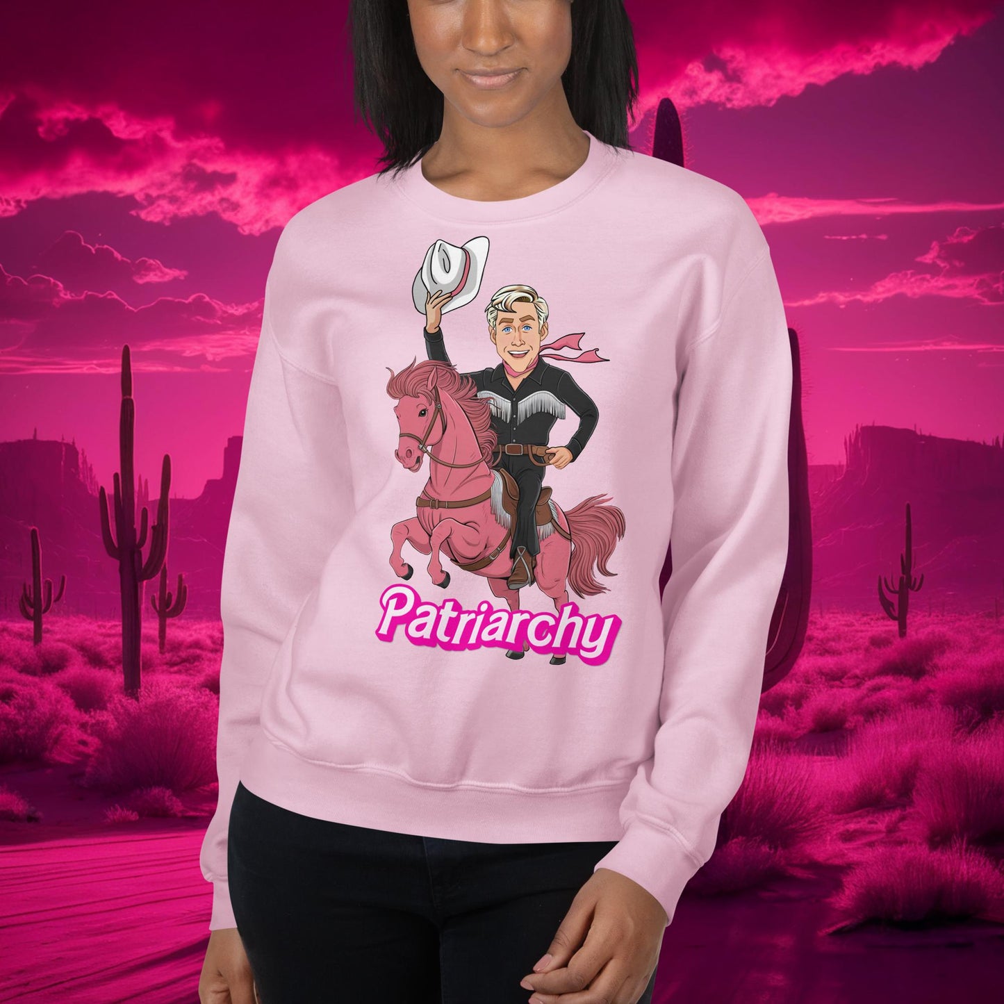 Ken Barbie Movie When I found out the patriarchy wasn't just about horses, I lost interest Unisex Sweatshirt Light Pink Sweatshirts Barbie Celebrities Ken Movies Ryan Gosling Next Cult Brand