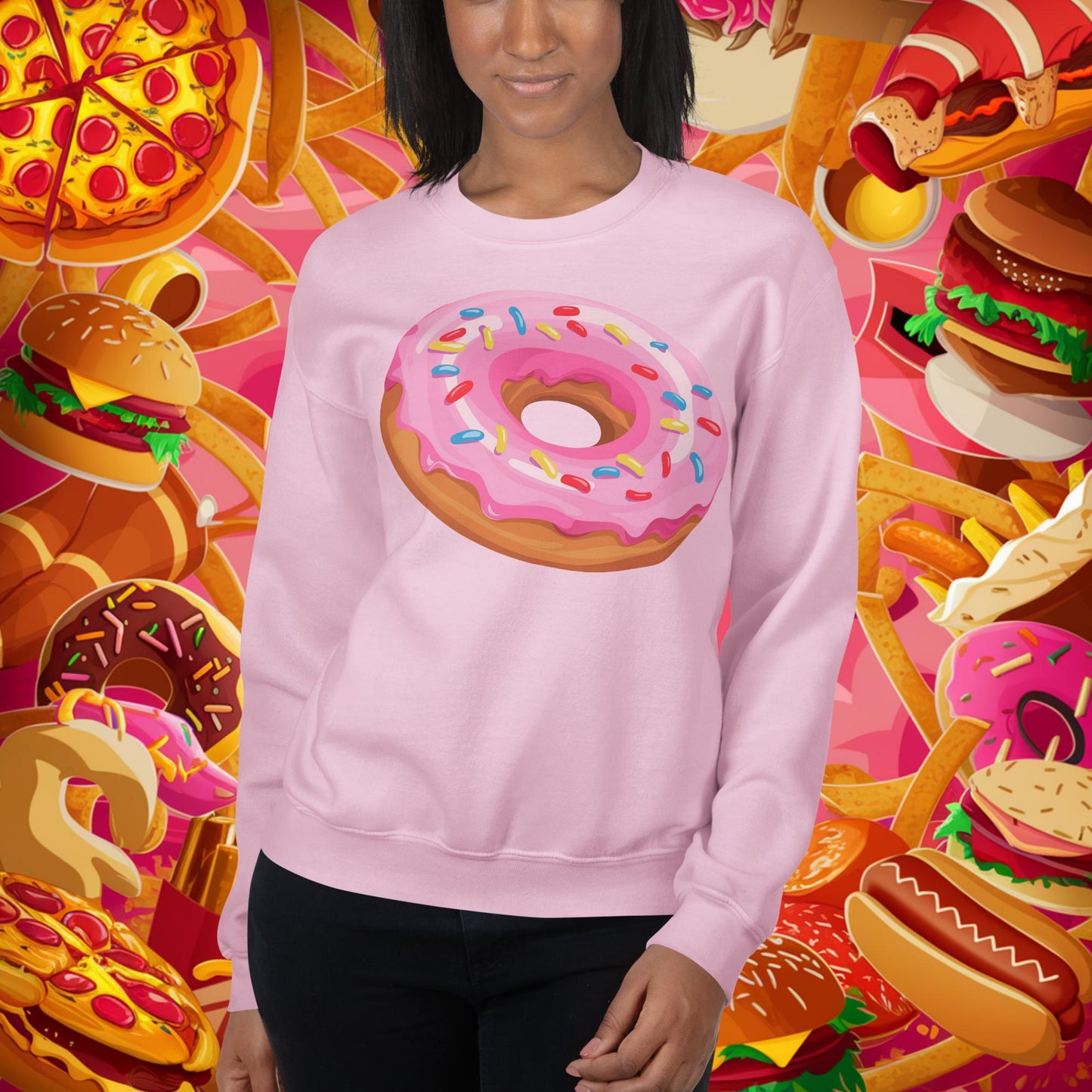 Pink Donut with sprinkles Unisex Sweatshirt Light Pink Sweatshirts Donuts Fast Food Next Cult Brand