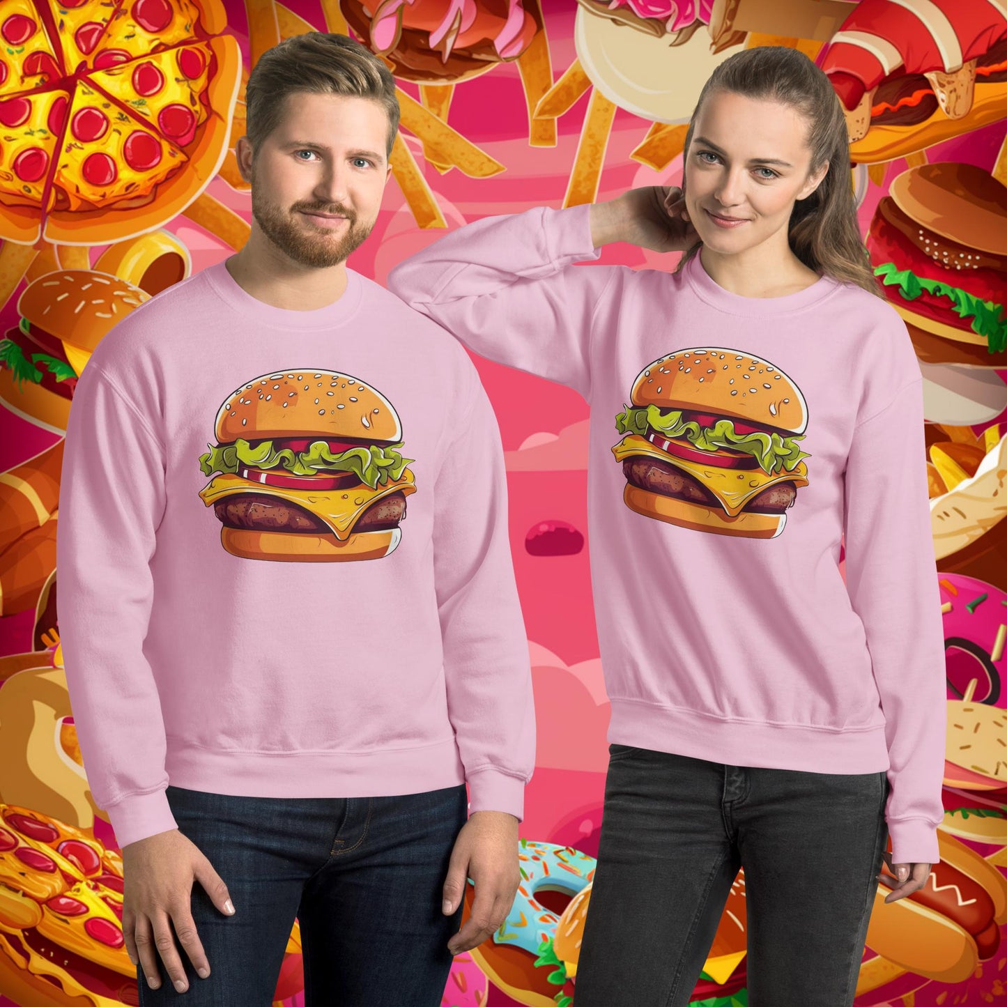 Cheeseburger I Love Burgers Unisex Sweatshirt Light Pink Sweatshirts Burgers Fast Food Next Cult Brand