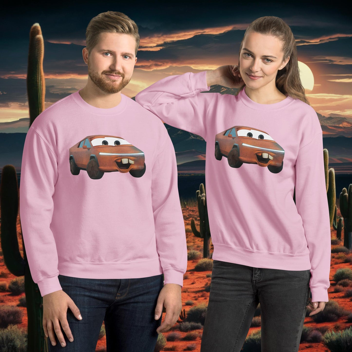 Rusty Tesla Cybertruck Elon Musk Cars Movie Tow Mater Unisex Sweatshirt Light Pink Sweatshirts Cars Movie Celebrities Cybertruck Elon Musk Movies Tesla Next Cult Brand