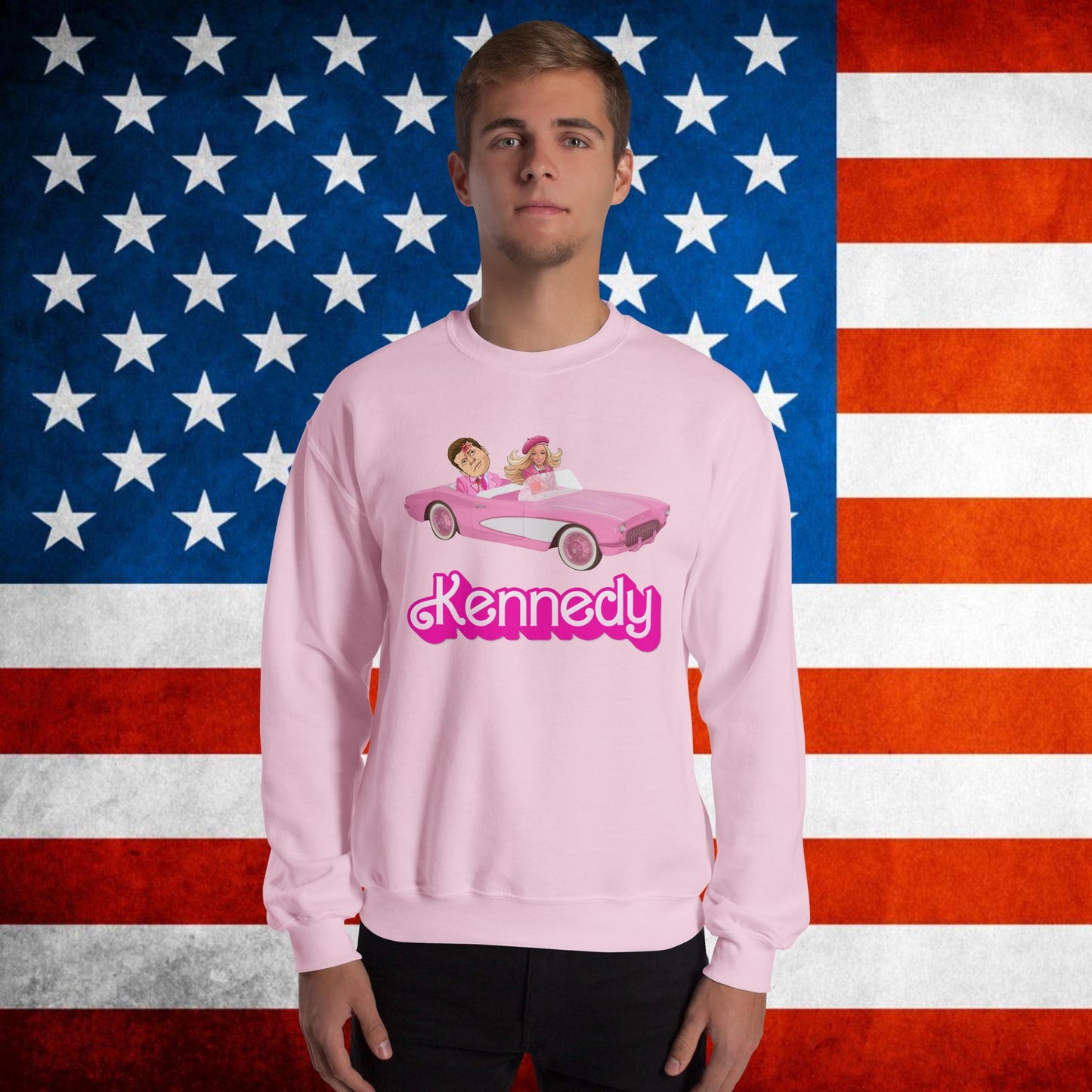 Kennedy JFK Conspiracy Ken Barbie Movie Unisex Sweatshirt Light Pink Sweatshirts Barbie Conspiracy Theories Democrats JFK Ken Politics Next Cult Brand