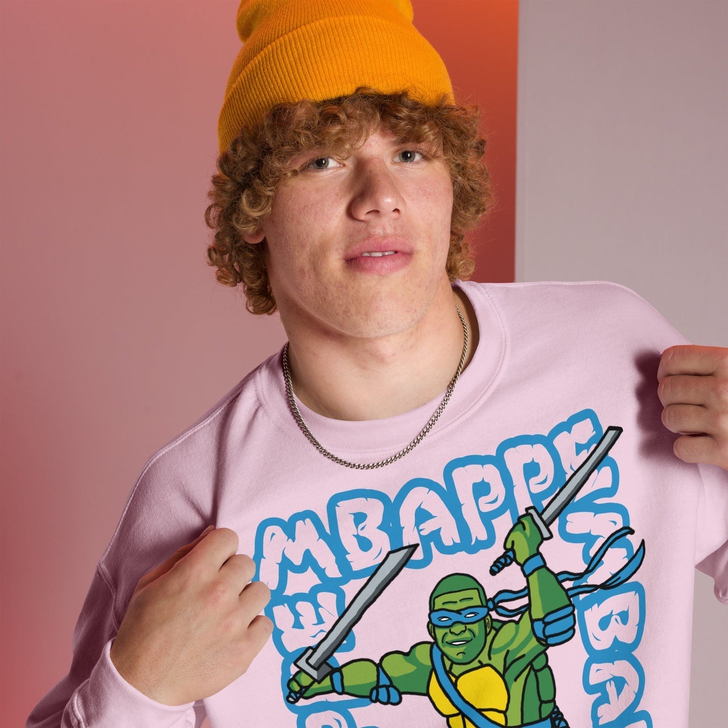 Kylian Mbappe Blue Ninja Turtle Leonardo Unisex Sweatshirt Light Pink Sweatshirts Football Kylian Mbappe Ninja Turtles PSG Real Madrid Next Cult Brand