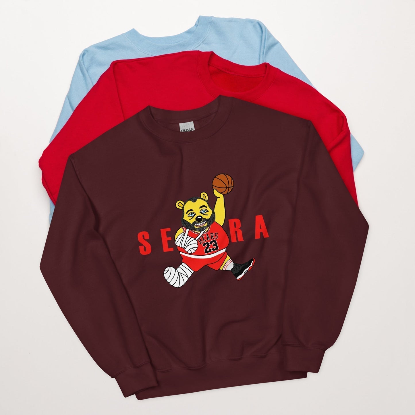Air Segura, Tom Segura Basketball, Your Mom's House (YMH), 2 Bears 1 Cave, Funny Unisex Sweatshirt Maroon Sweatshirts 2 Bears 1 Cave Air Segura Podcasts Stand-up Comedy Tom Segura YMH Next Cult Brand