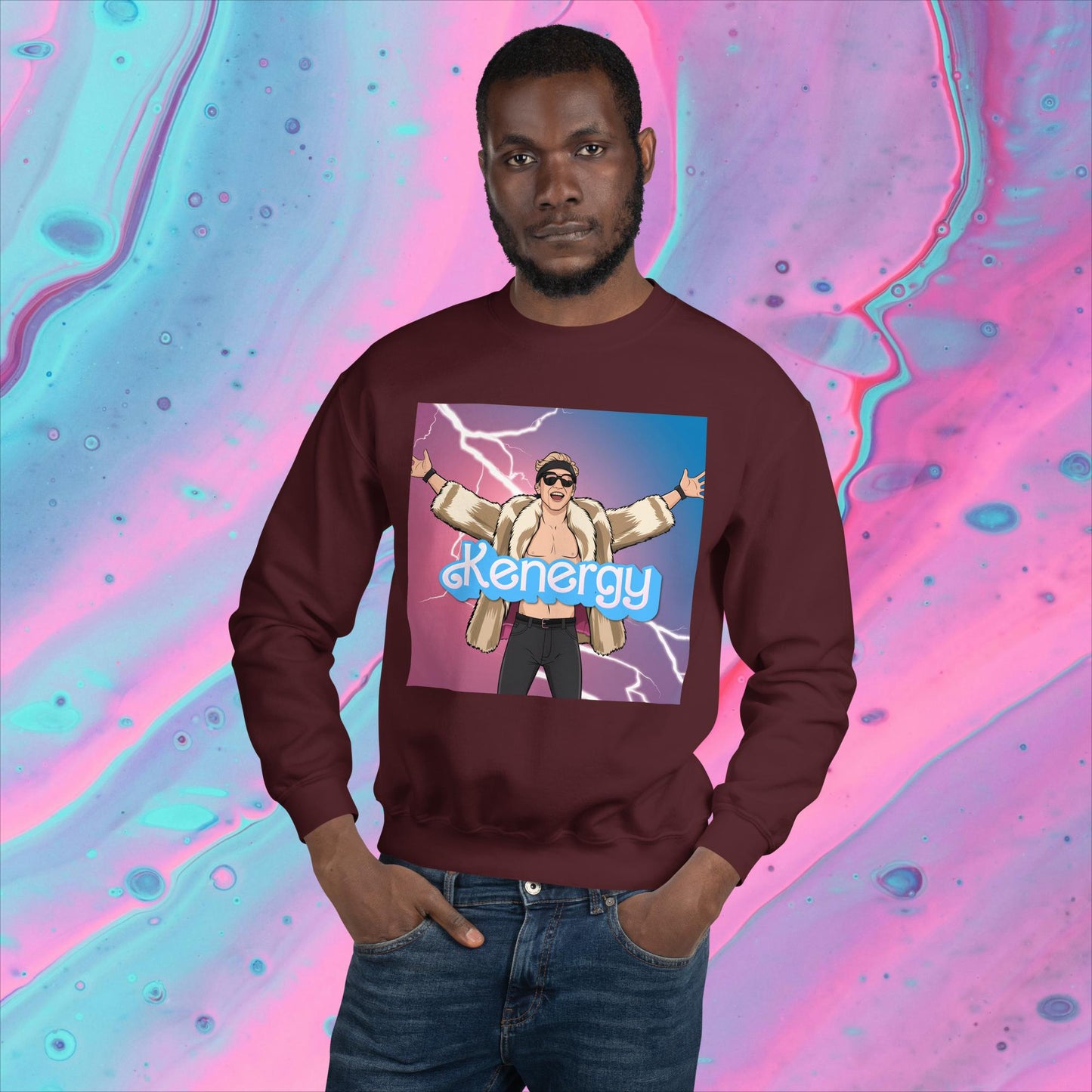 Kenergy Barbie Ryan Gosling Ken Unisex Sweatshirt Maroon Sweatshirts Barbie Celebrities Ken Kenergy Movies Ryan Gosling Next Cult Brand