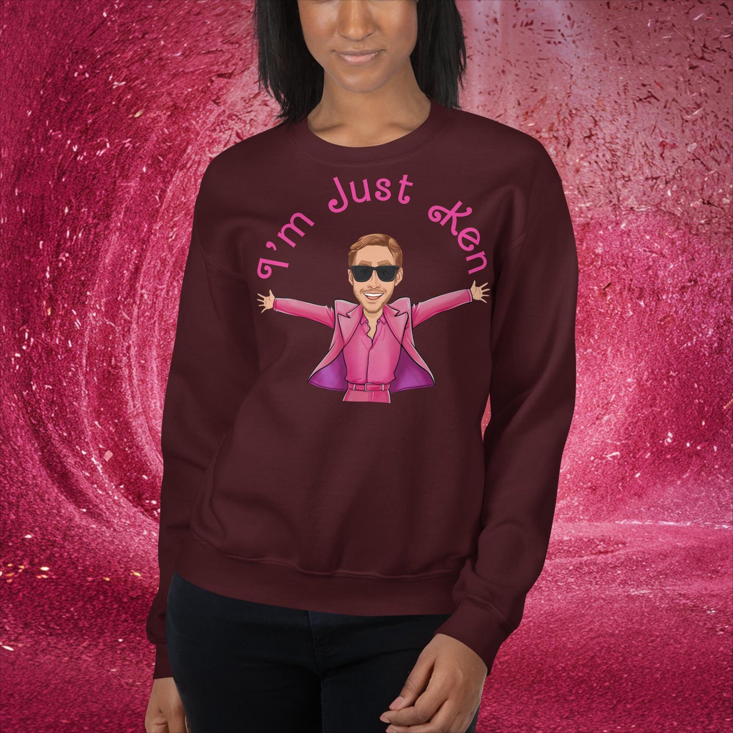 Ken Barbie Ryan Gosling I'm Just Ken Unisex Sweatshirt Maroon Sweatshirts Barbie Celebrities Ken Movies Ryan Gosling Next Cult Brand