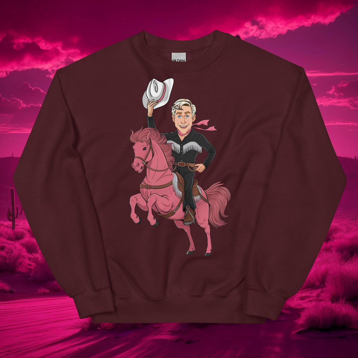 Ryan Gosling Ken Cowboy Horse Barbie Movie Patriarchy Unisex Sweatshirt Maroon Hoodies Barbie Celebrities Ken Movies Ryan Gosling Next Cult Brand