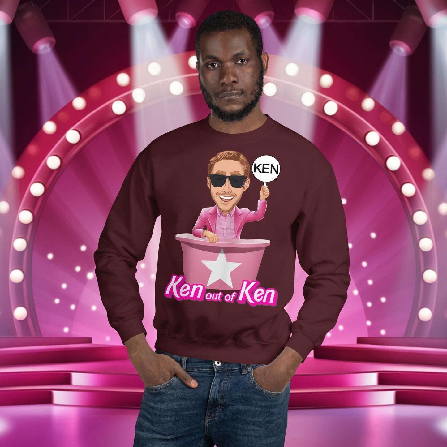 Ken out of Ken Ryan Gosling Barbie Movie Unisex Sweatshirt Maroon Sweatshirts Barbie Celebrities Ken Movies Ryan Gosling Next Cult Brand