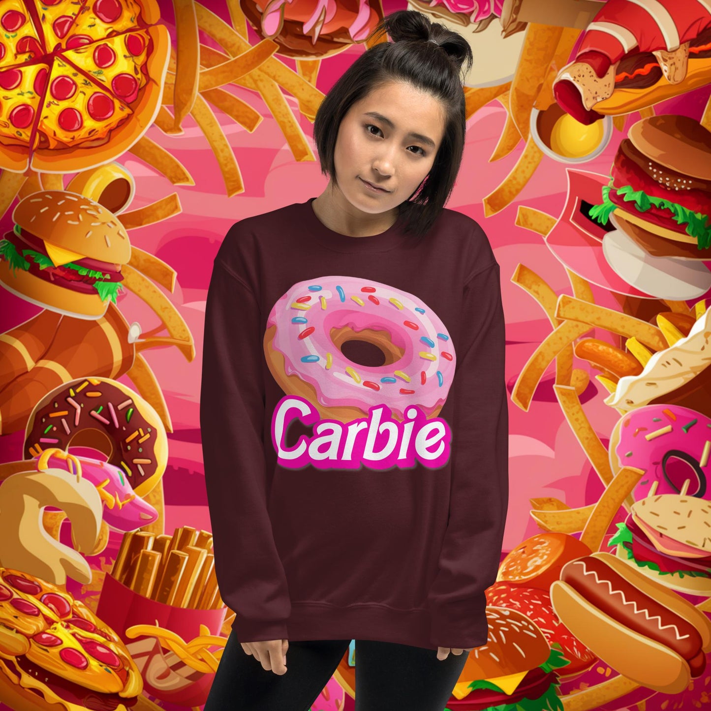 Carbie Barbie I Love Carbs I Love Donuts Unisex Sweatshirt Maroon Sweatshirts Barbie Carbie Donuts Fast Food Ken Movies Next Cult Brand