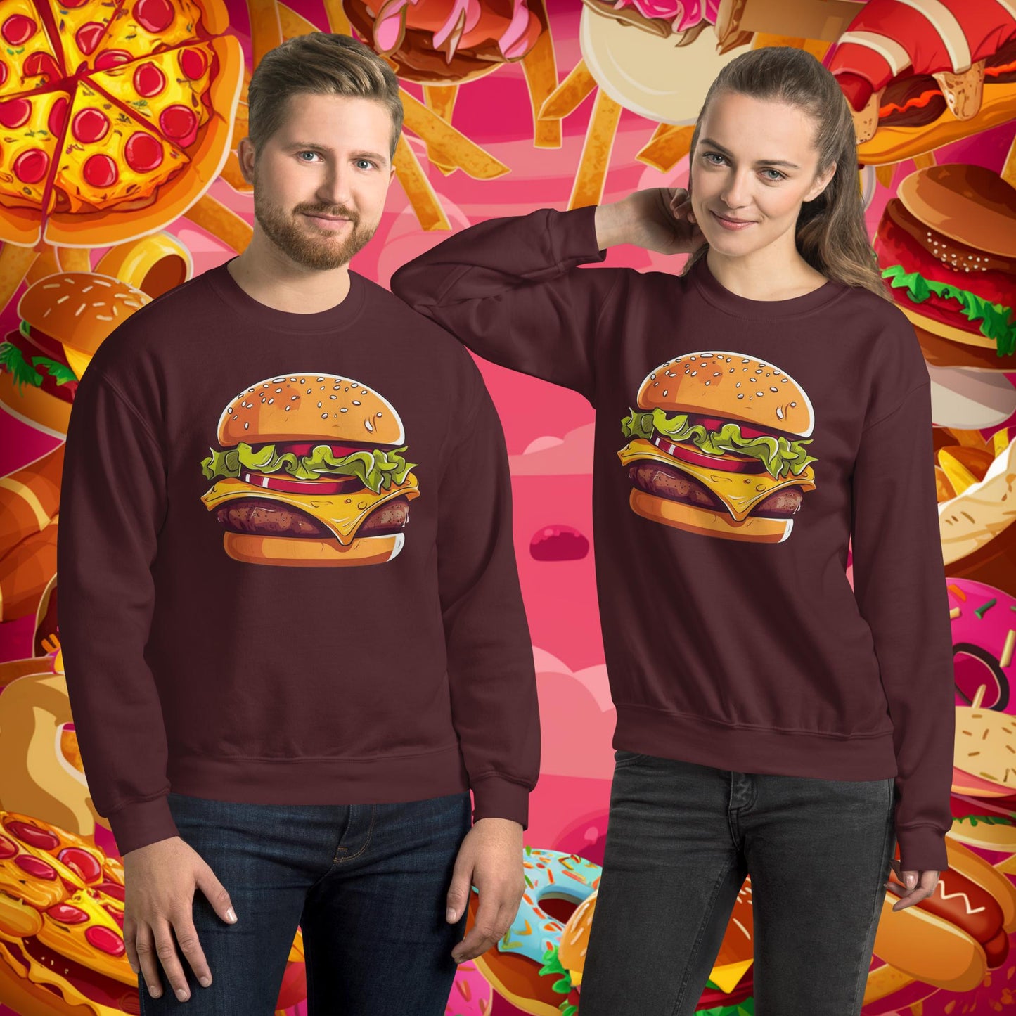 Cheeseburger I Love Burgers Unisex Sweatshirt Maroon Sweatshirts Burgers Fast Food Next Cult Brand