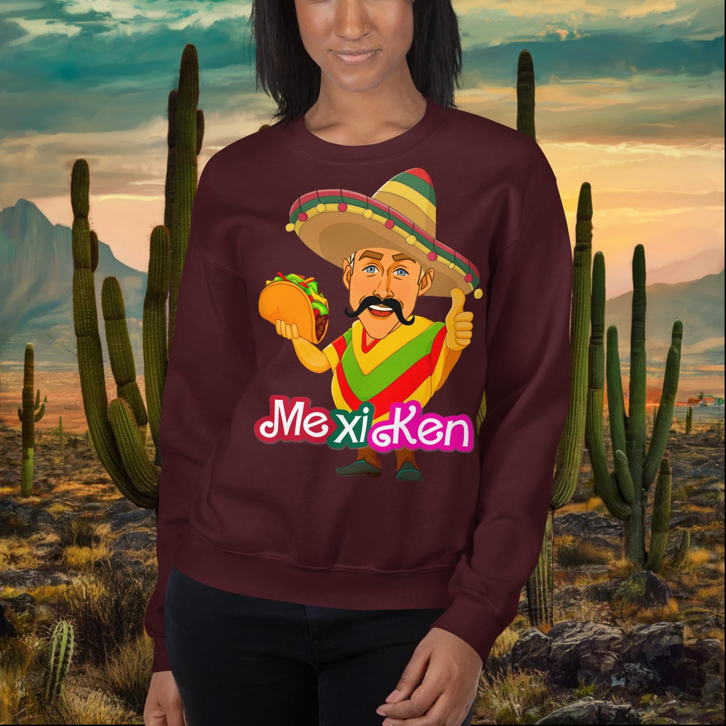 MexiKen Ken Barbie Movie Ryan Gosling Mexican Unisex Sweatshirt Maroon Sweatshirts Barbie Celebrities Ken Mexico Movies Ryan Gosling Next Cult Brand