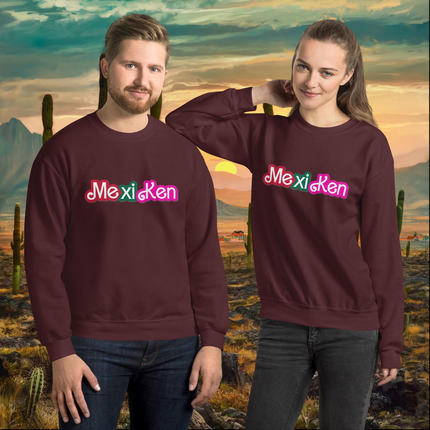 MexiKen Ken Barbie Mexico Mexican Mexicana Latino Latina Latinx Unisex Sweatshirt Maroon Sweatshirts Barbie Ken Mexico Movies Next Cult Brand