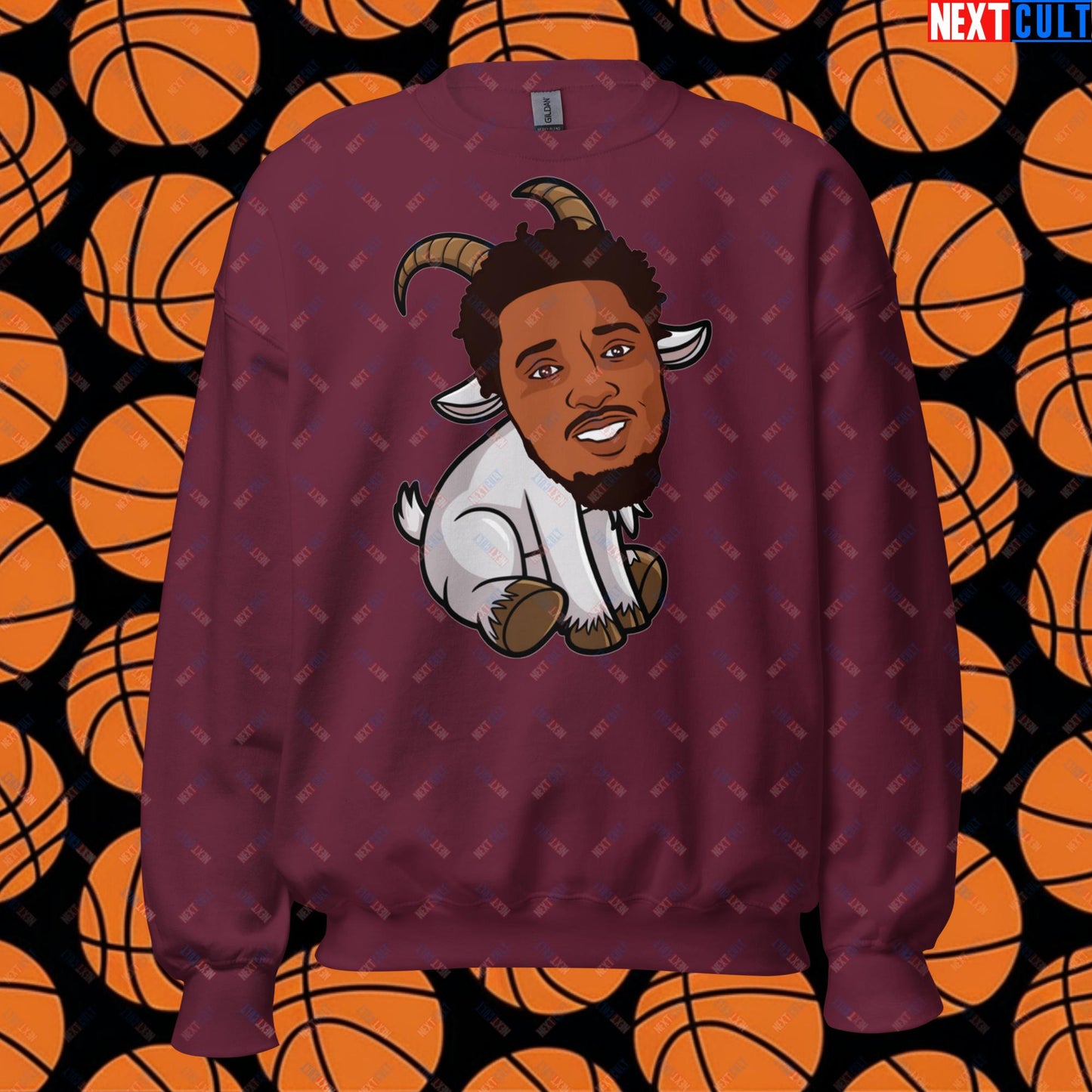 Donovan Mitchell G.O.A.T. Sweatshirt - Cleveland Cavaliers Basketball Meme Jumper - Funny GOAT Cartoon Pullover for Basketball Fans - Perfect Gift for Cavs Supporters Unisex Sweatshirt Maroon Sweatshirts Basketball Cleveland Cavaliers Donovan Mitchell G.O.A.T. NBA Next Cult Brand