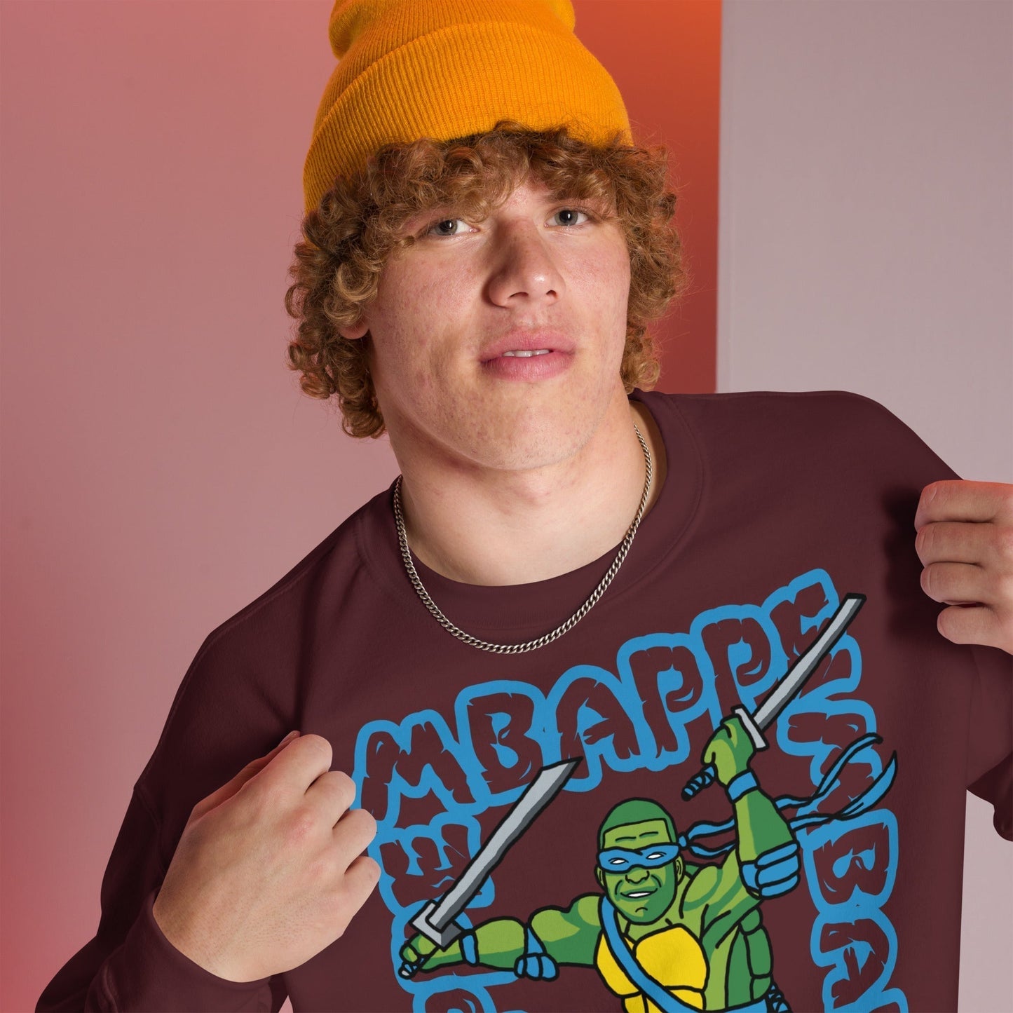 Kylian Mbappe Blue Ninja Turtle Leonardo Unisex Sweatshirt Maroon Sweatshirts Football Kylian Mbappe Ninja Turtles PSG Real Madrid Next Cult Brand