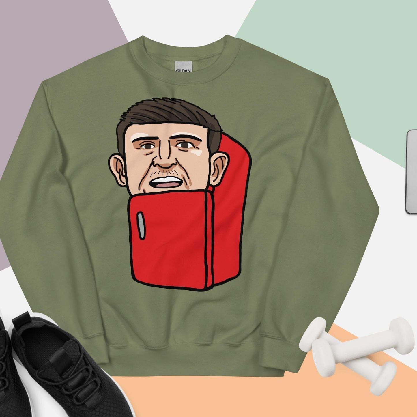 Harry ''The Fridge'' Maguire Unisex Sweatshirt, With Name & Number Military Green Sweatshirts Football Harry Maguire Manchester United The Fridge Next Cult Brand