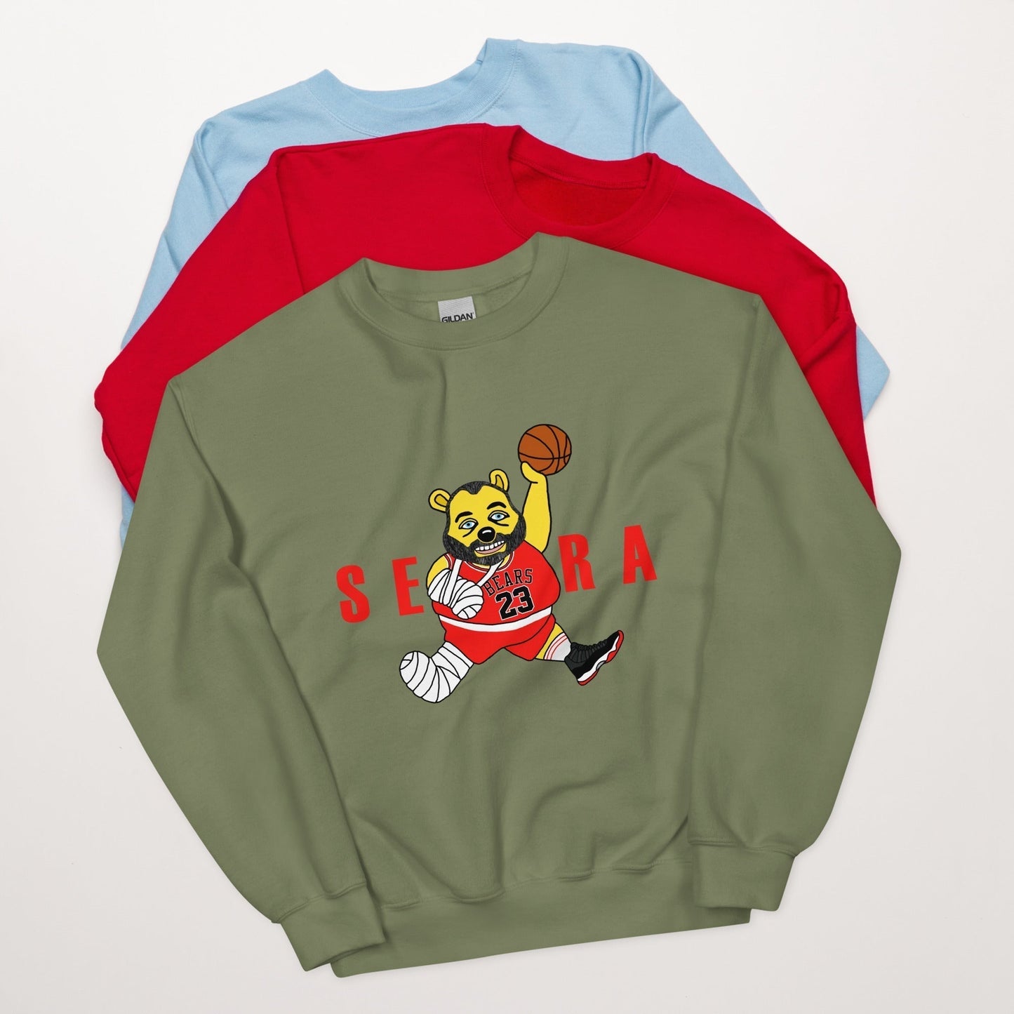 Air Segura, Tom Segura Basketball, Your Mom's House (YMH), 2 Bears 1 Cave, Funny Unisex Sweatshirt Military Green Sweatshirts 2 Bears 1 Cave Air Segura Podcasts Stand-up Comedy Tom Segura YMH Next Cult Brand