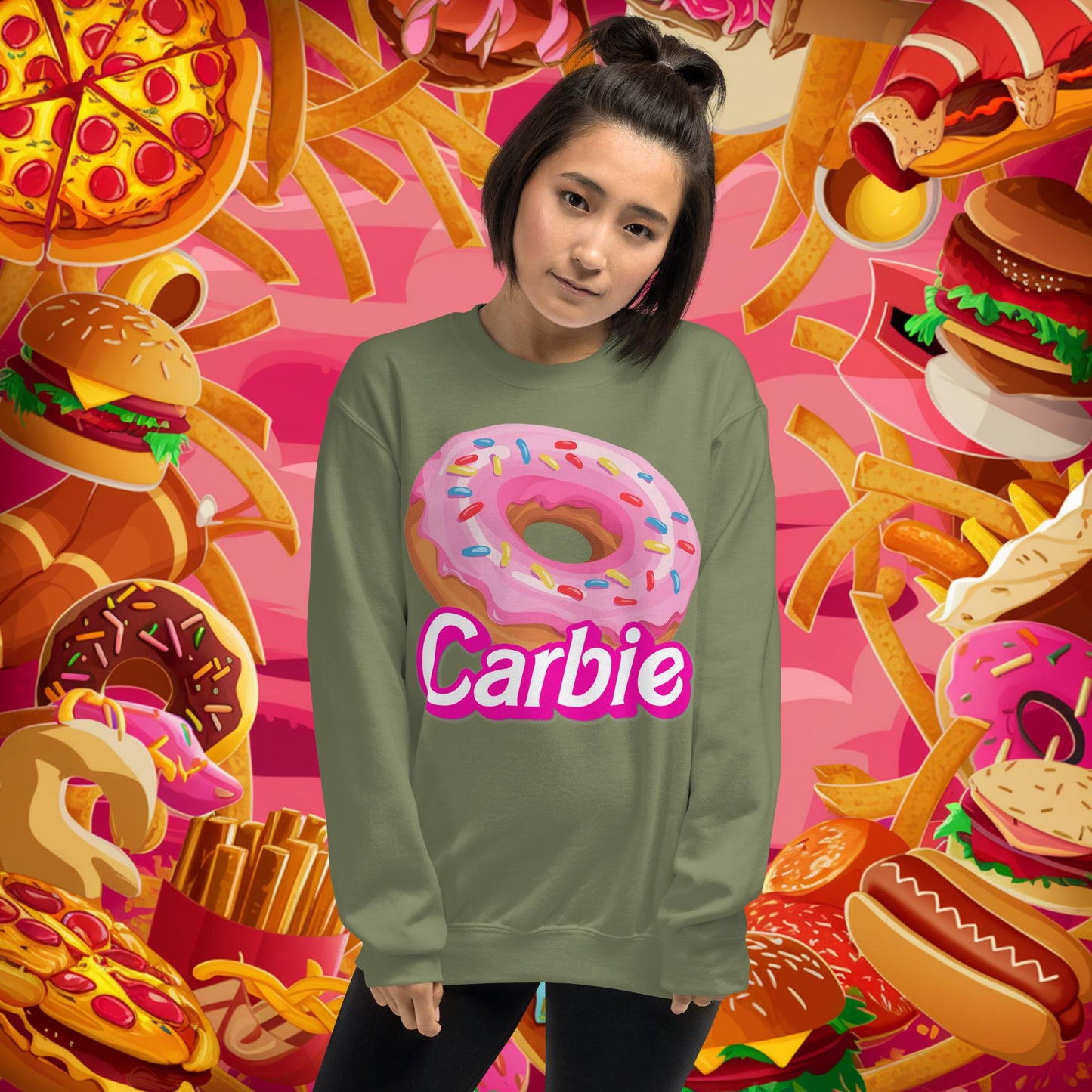Carbie Barbie I Love Carbs I Love Donuts Unisex Sweatshirt Military Green Sweatshirts Barbie Carbie Donuts Fast Food Ken Movies Next Cult Brand