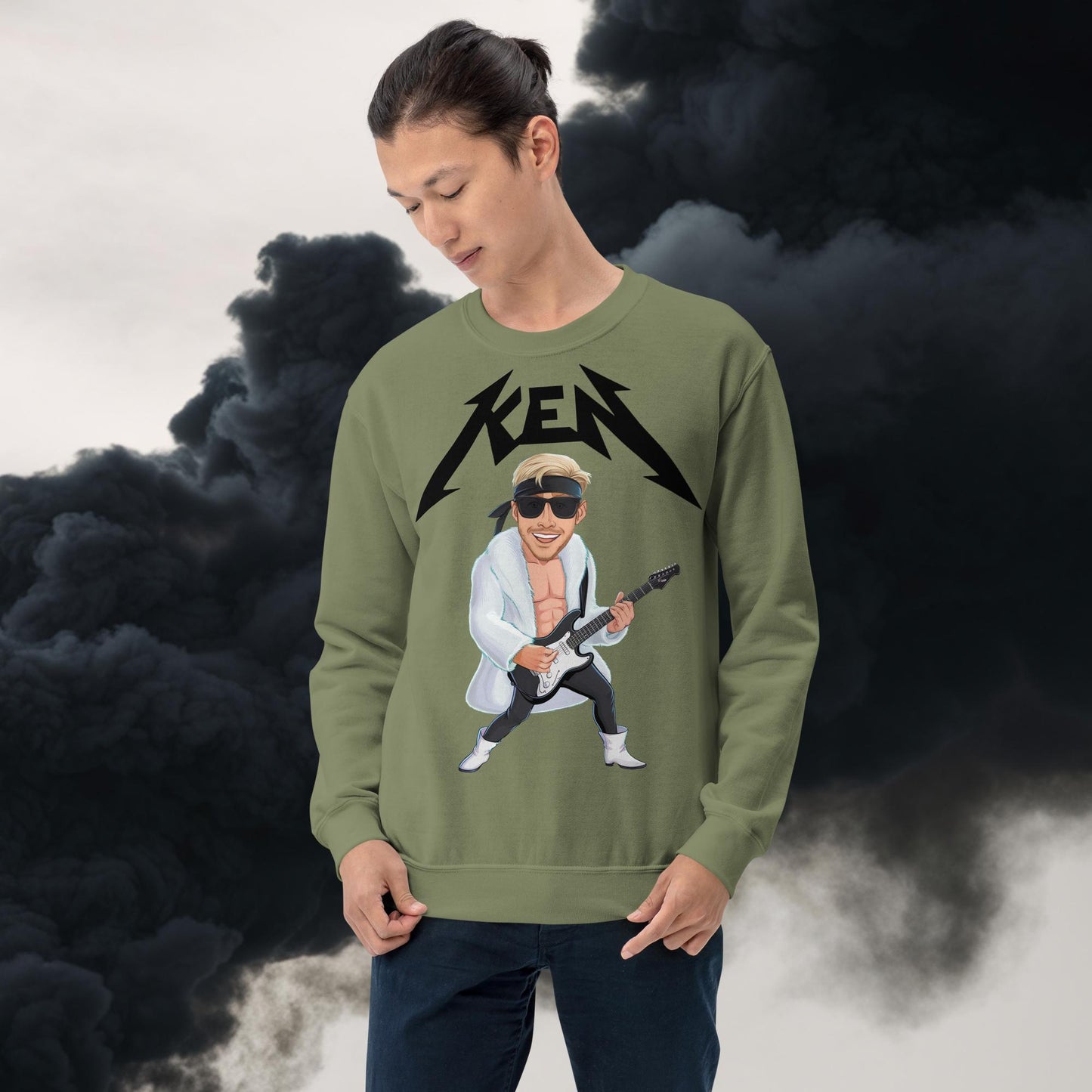 Rockstar Ken Barbie Movie Ryan Gosling Unisex Sweatshirt Military Green Sweatshirts Barbie Celebrities Ken Movies Ryan Gosling Next Cult Brand