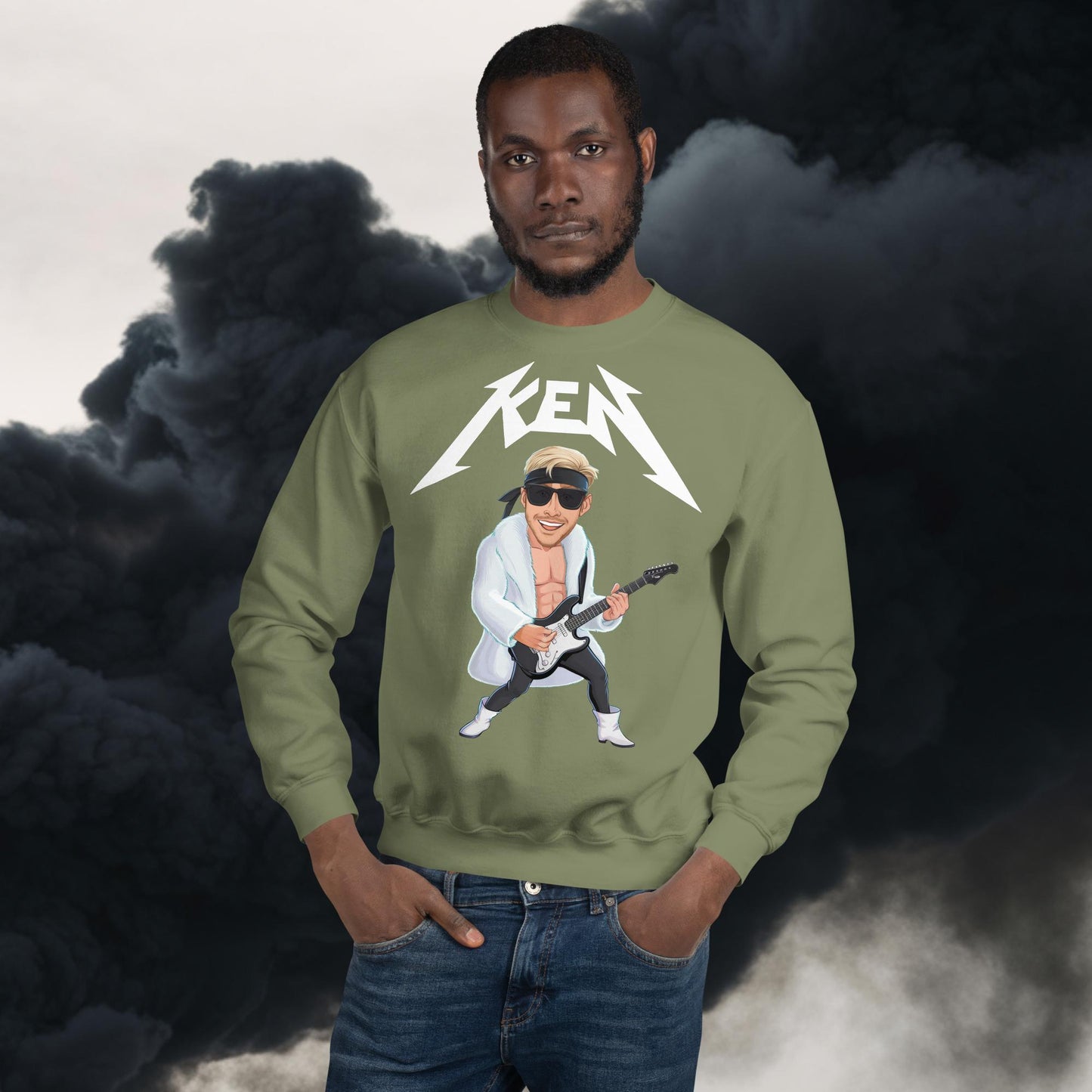 Rockstar Ken Barbie Movie Ryan Gosling Unisex Sweatshirt Military Green Sweatshirts Barbie Celebrities Ken Movies Ryan Gosling Next Cult Brand