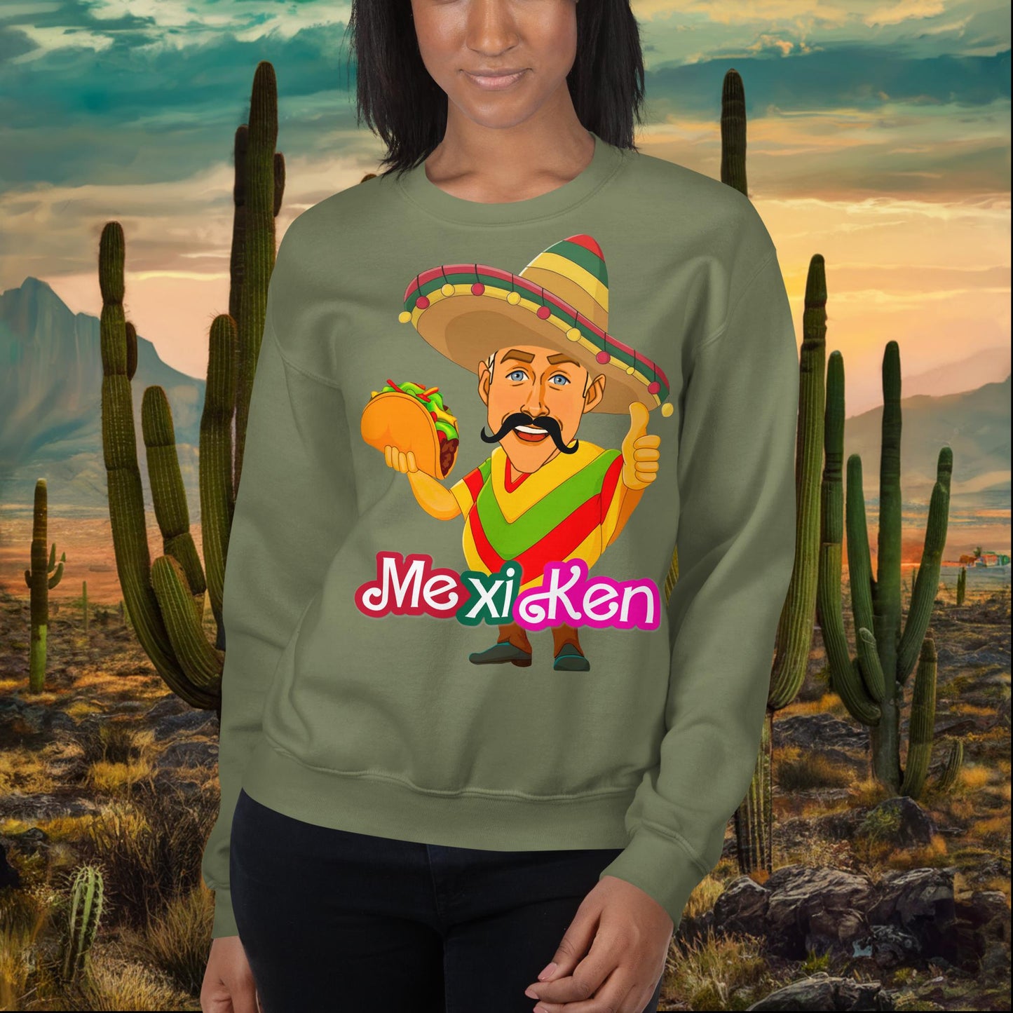 MexiKen Ken Barbie Movie Ryan Gosling Mexican Unisex Sweatshirt Military Green Sweatshirts Barbie Celebrities Ken Mexico Movies Ryan Gosling Next Cult Brand