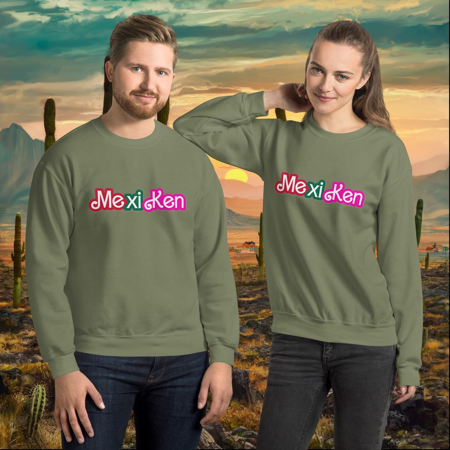 MexiKen Ken Barbie Mexico Mexican Mexicana Latino Latina Latinx Unisex Sweatshirt Military Green Sweatshirts Barbie Ken Mexico Movies Next Cult Brand