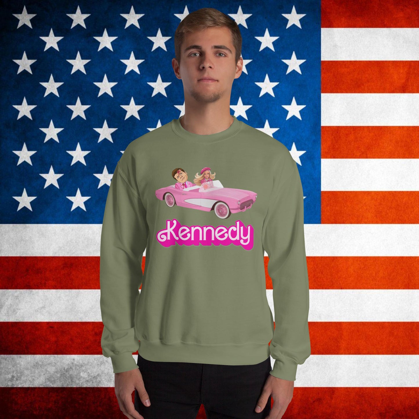 Kennedy JFK Conspiracy Ken Barbie Movie Unisex Sweatshirt Military Green Sweatshirts Barbie Conspiracy Theories Democrats JFK Ken Politics Next Cult Brand