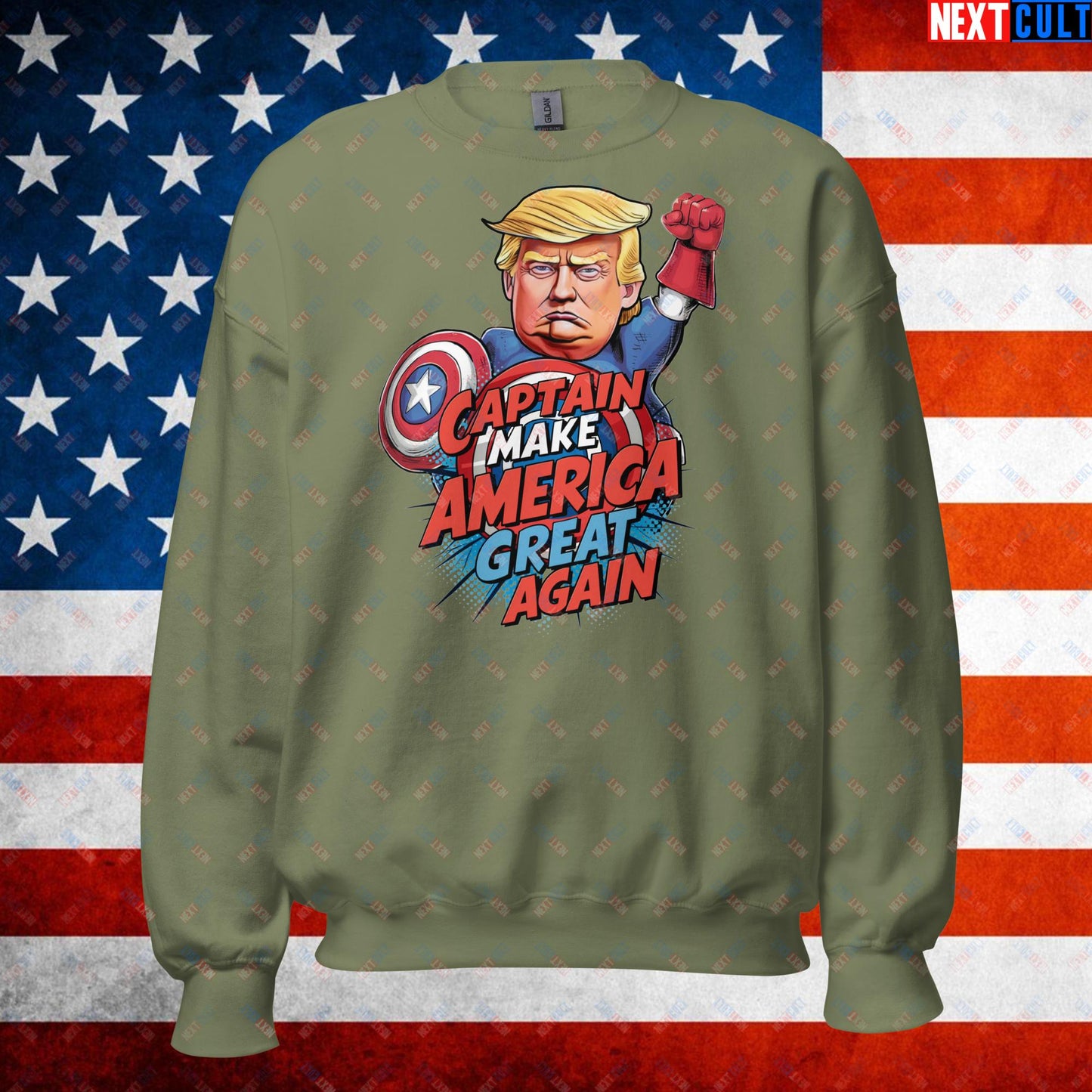 Funny Donald Trump Captain Make America Great Again MAGA Unisex Sweatshirt Military Green Sweatshirts Conspiracy Theories Donald Trump Politics Republicans Next Cult Brand