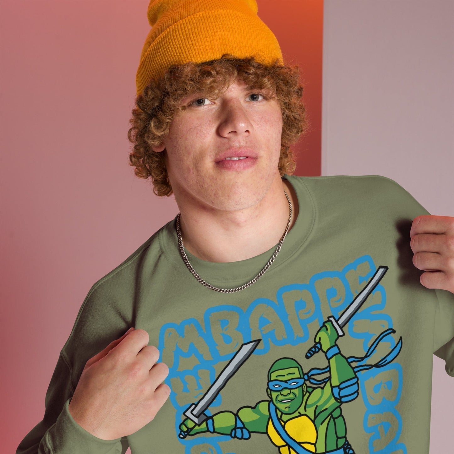 Kylian Mbappe Blue Ninja Turtle Leonardo Unisex Sweatshirt Military Green Sweatshirts Football Kylian Mbappe Ninja Turtles PSG Real Madrid Next Cult Brand