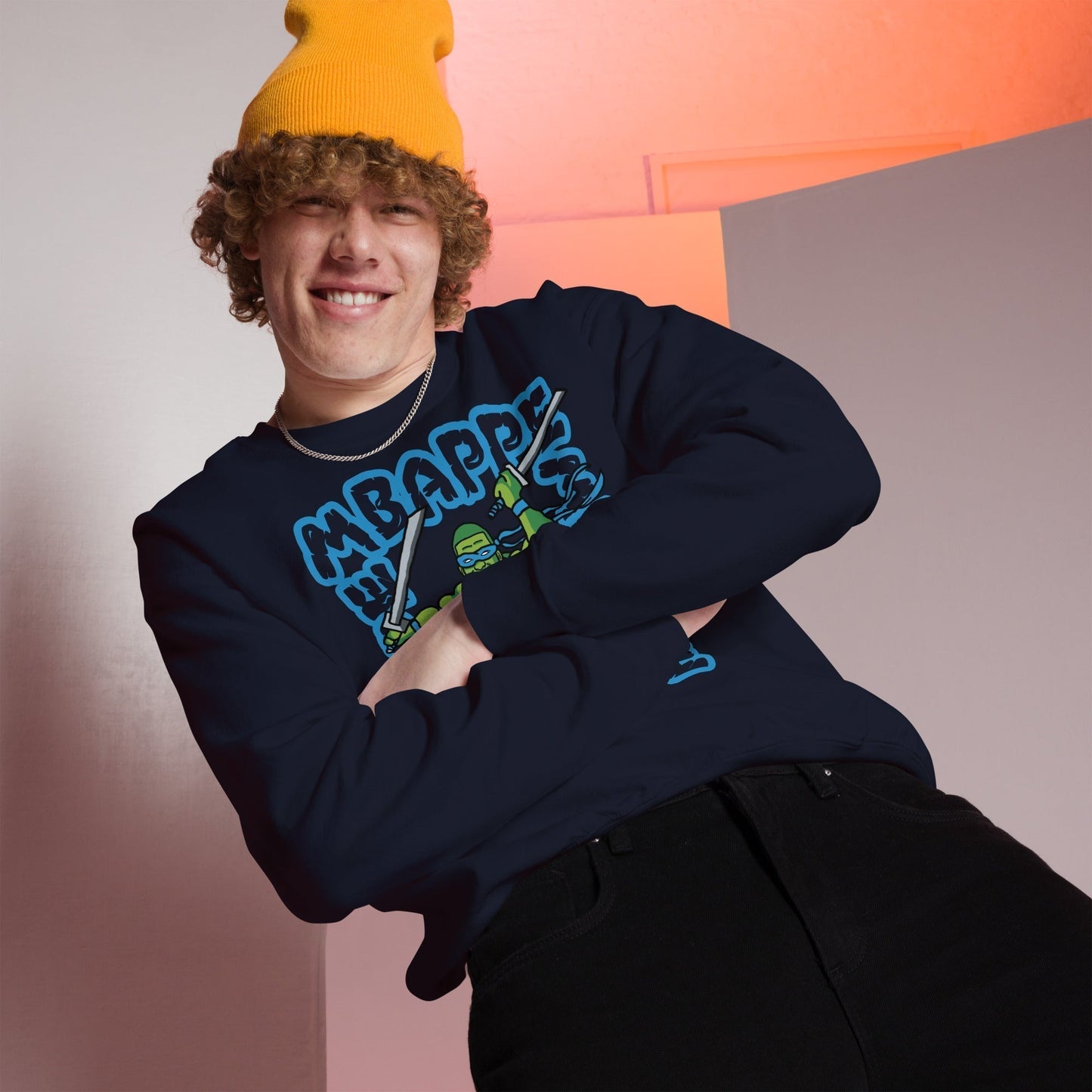 Kylian Mbappe Blue Ninja Turtle Leonardo Unisex Sweatshirt Sweatshirts Football Kylian Mbappe Ninja Turtles PSG Real Madrid Next Cult Brand