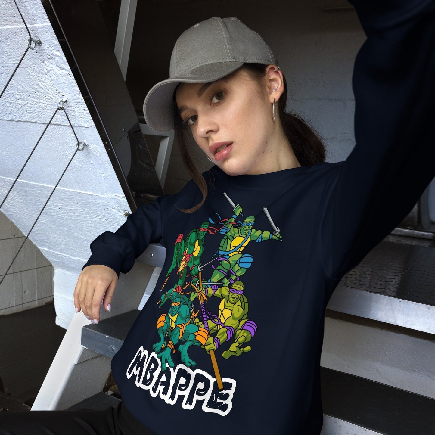 Kylian Mbappe Ninja Turtles funny football/ soccer meme Unisex Sweatshirt Navy Sweatshirts Football Kylian Mbappe Ninja Turtles PSG Real Madrid Next Cult Brand