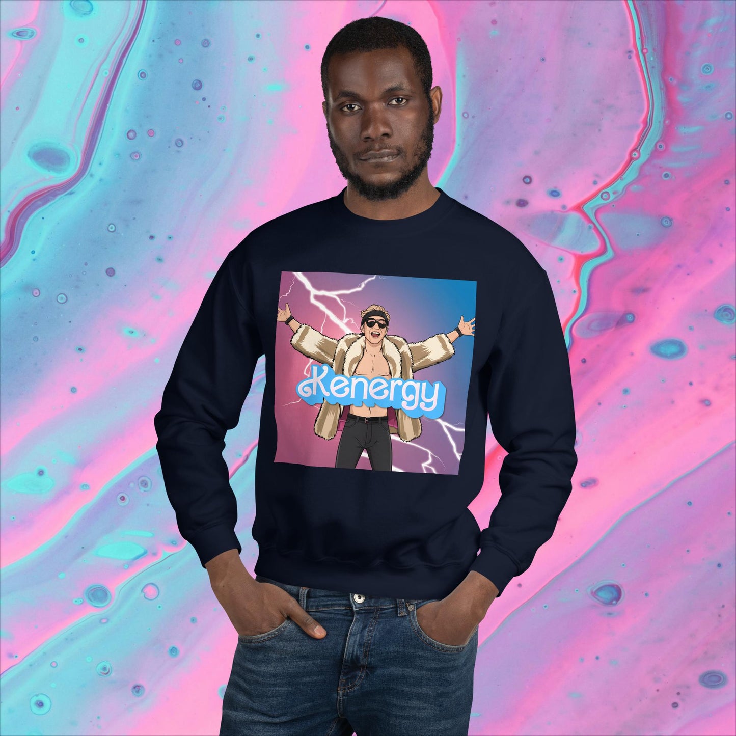 Kenergy Barbie Ryan Gosling Ken Unisex Sweatshirt Navy Sweatshirts Barbie Celebrities Ken Kenergy Movies Ryan Gosling Next Cult Brand
