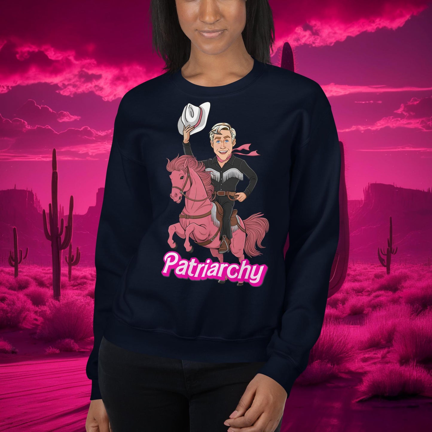 Ken Barbie Movie When I found out the patriarchy wasn't just about horses, I lost interest Unisex Sweatshirt Navy Sweatshirts Barbie Celebrities Ken Movies Ryan Gosling Next Cult Brand
