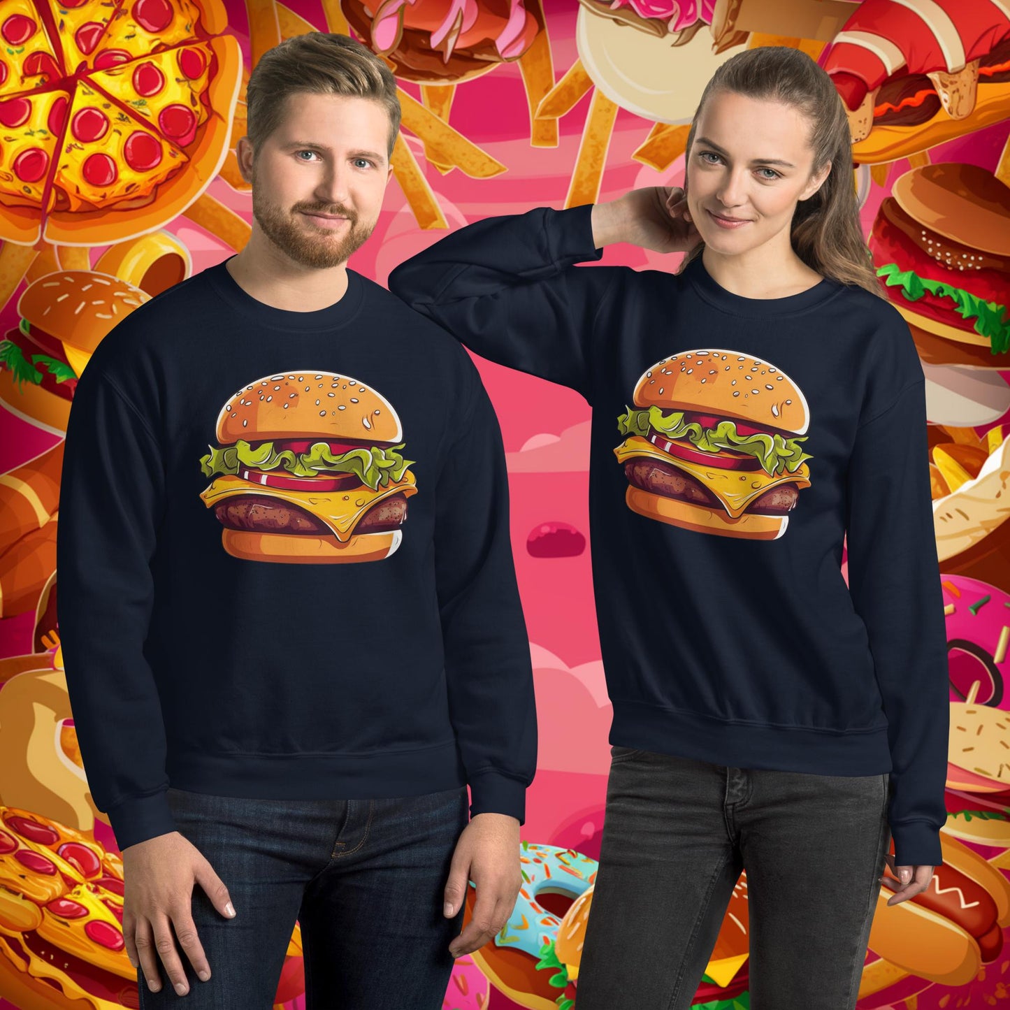 Cheeseburger I Love Burgers Unisex Sweatshirt Navy Sweatshirts Burgers Fast Food Next Cult Brand