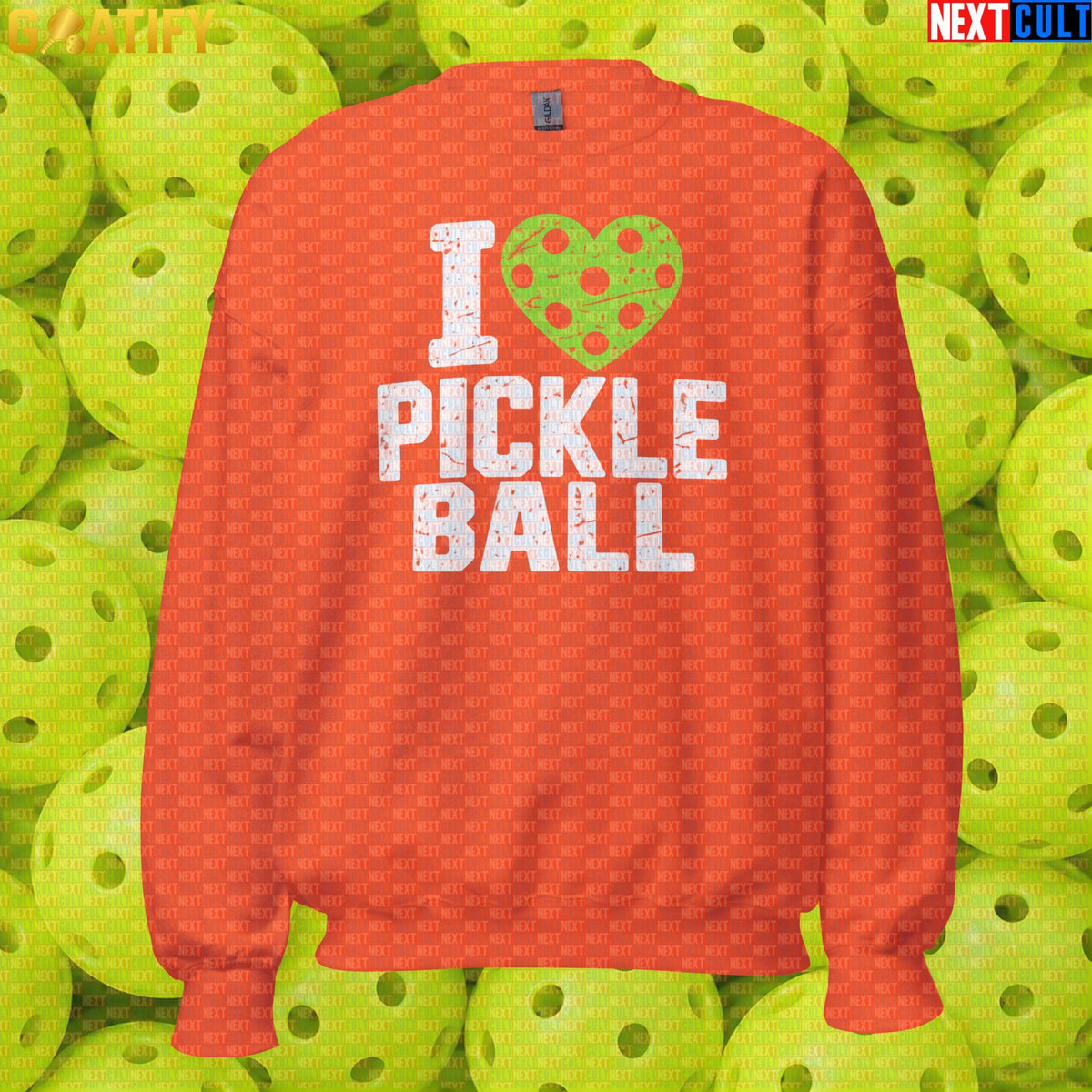 Pickleball Sweatshirt I Love Pickleball Retro Heart Crewneck for Players & Gifts Orange Sweatshirts Next Cult Brand