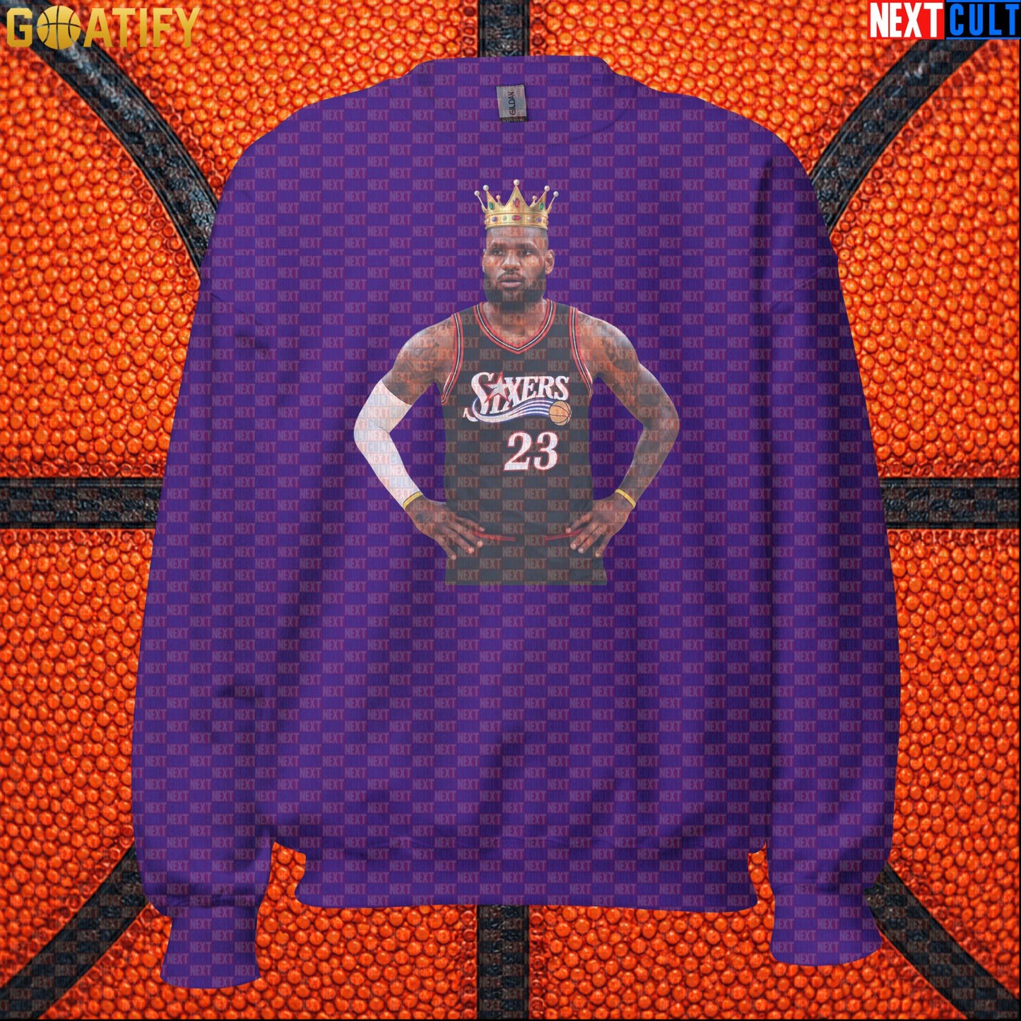 LeBron James Sweatshirt – King of Philly 76ers Basketball Crewneck for NBA Fans & Gifts Purple Sweatshirts Next Cult Brand